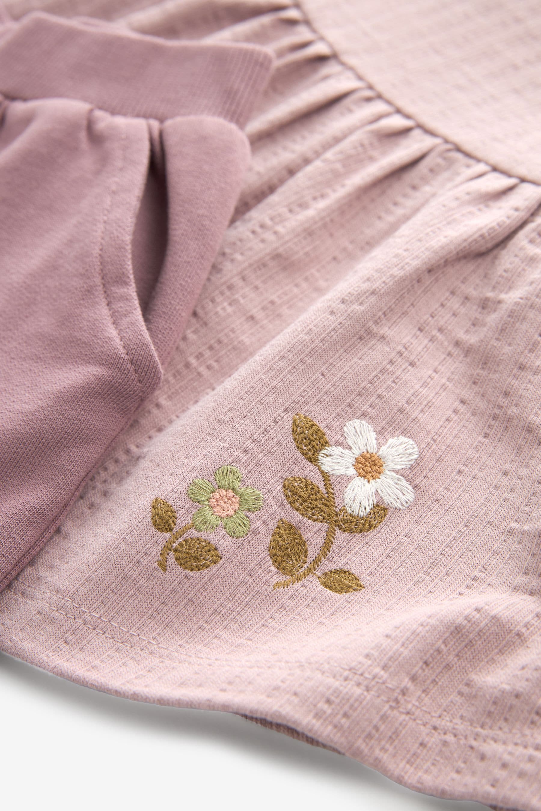 Purple Floral Embroidered Short Sleeve T-Shirt and Cargo Set (3mths-7yrs)