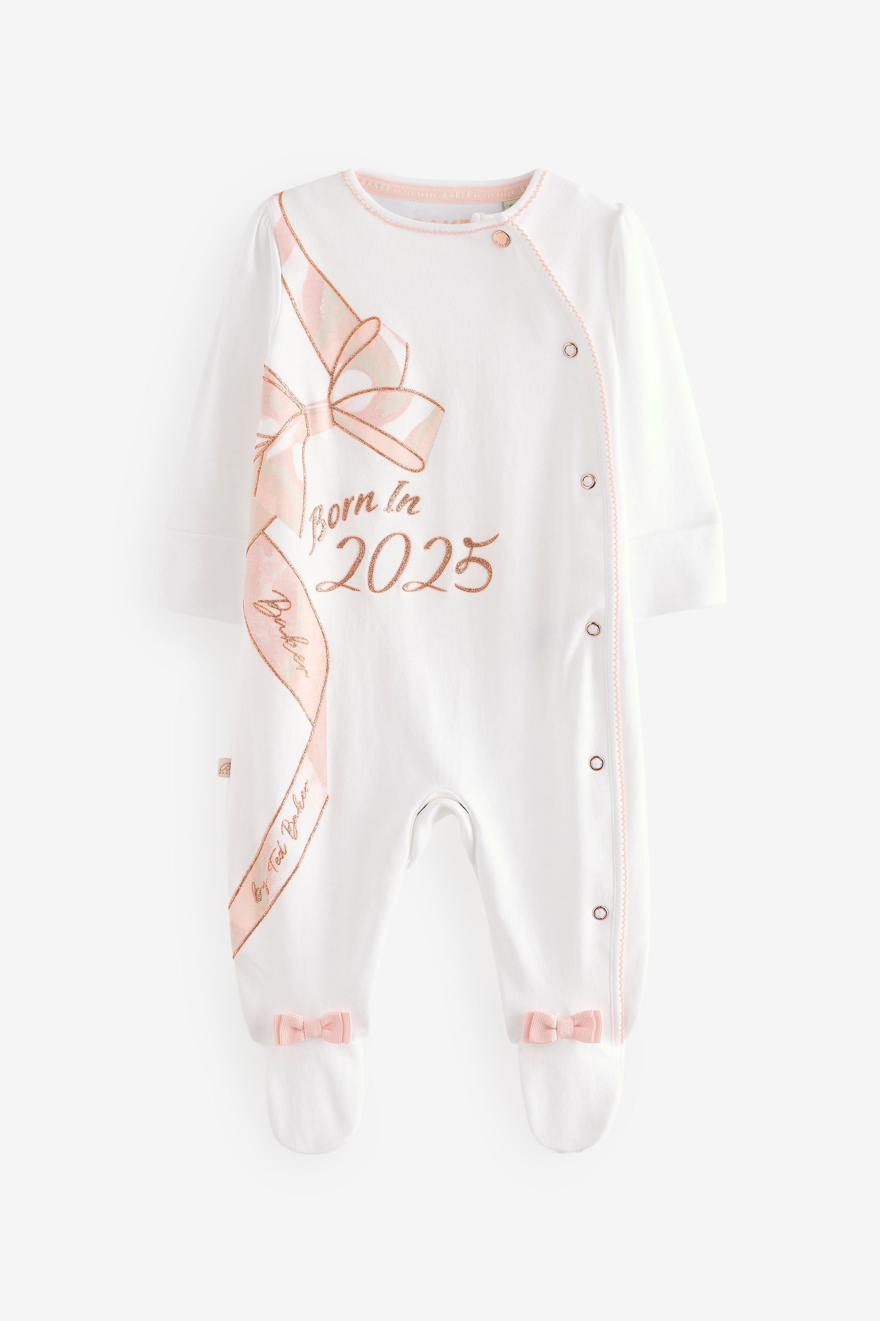 Baker by Ted Baker Born In 2025 100% Cotton White Sleepsuit