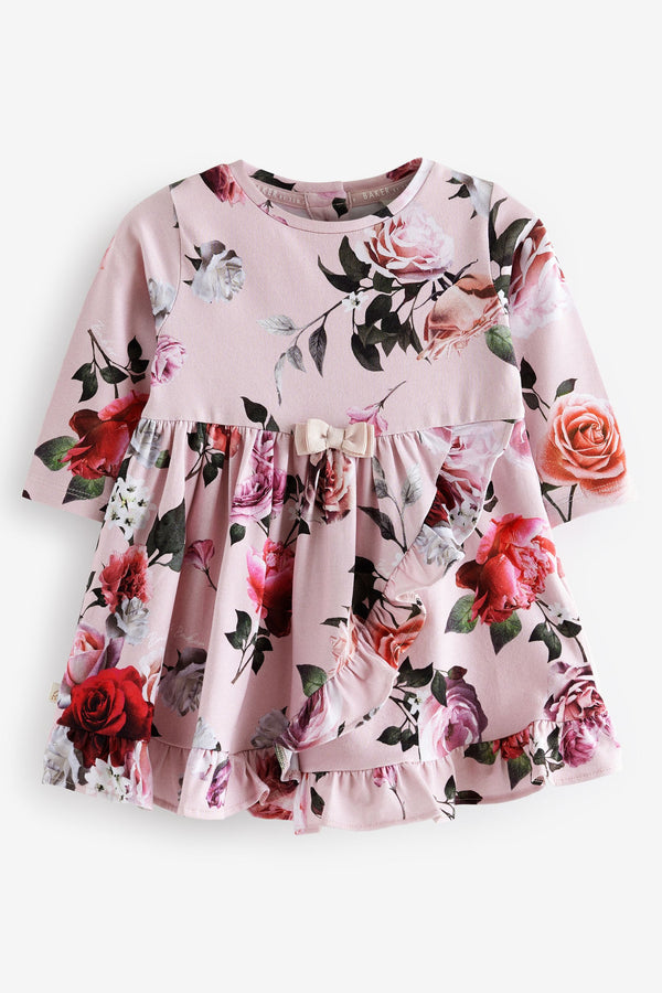 Baker by Ted Baker Pink Floral Print Ruffle Frill Hem Dress