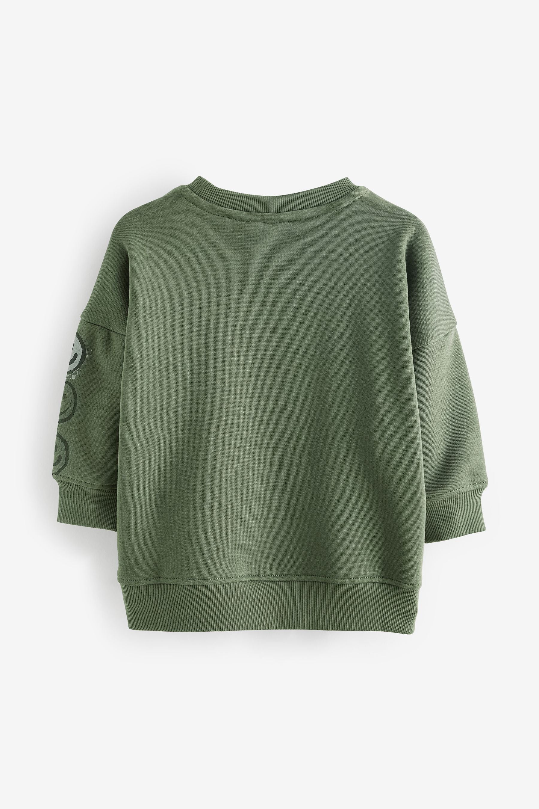 Khaki Green Graffiti Character Crew Neck Sweatshirt (3mths-7yrs)