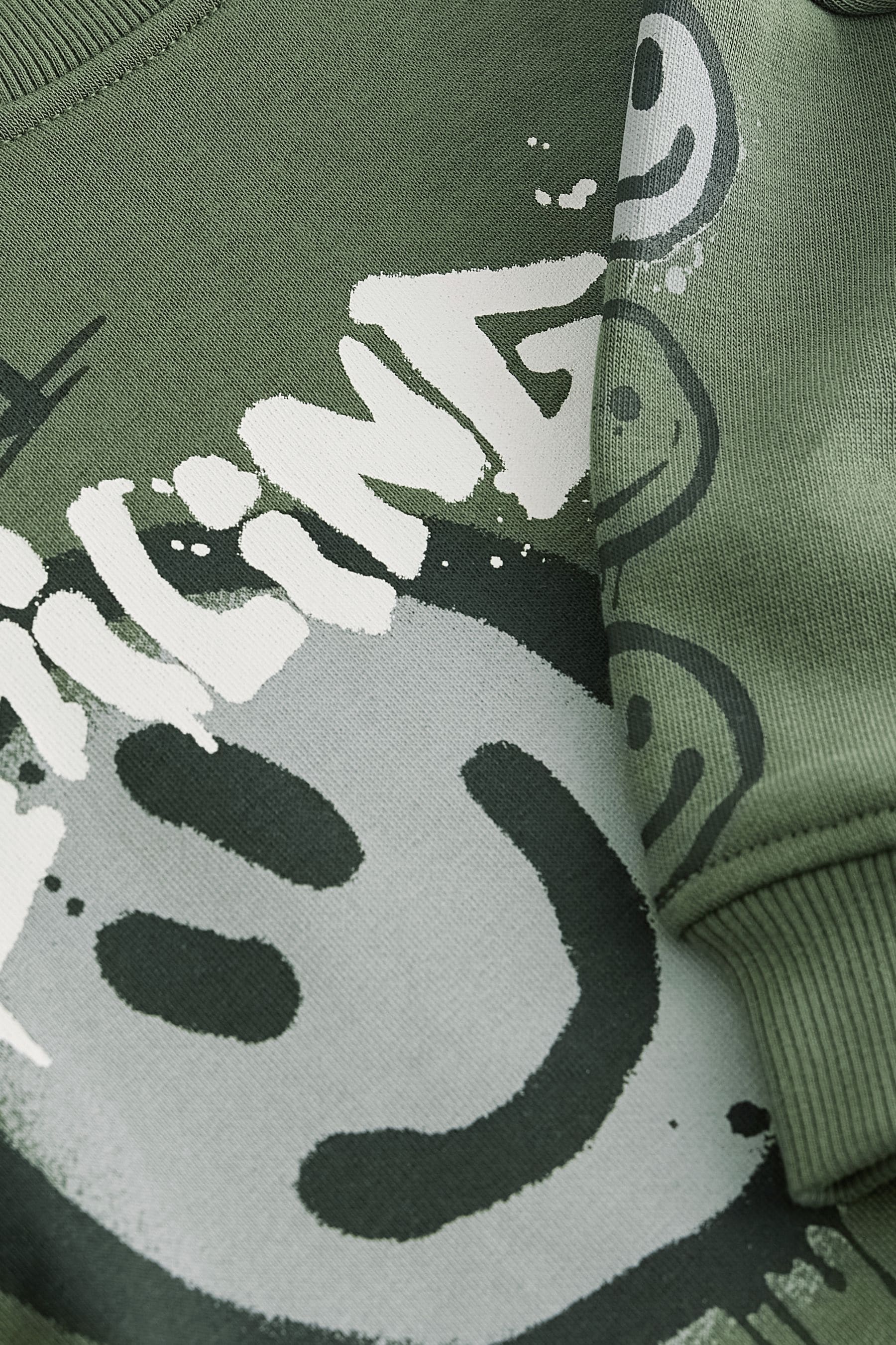 Khaki Green Graffiti Character Crew Neck Sweatshirt (3mths-7yrs)