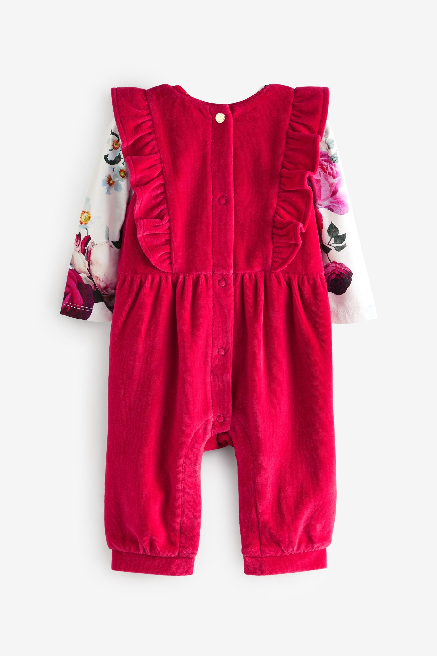 Baker by Ted Baker Red Floral Frill Dungaree Set