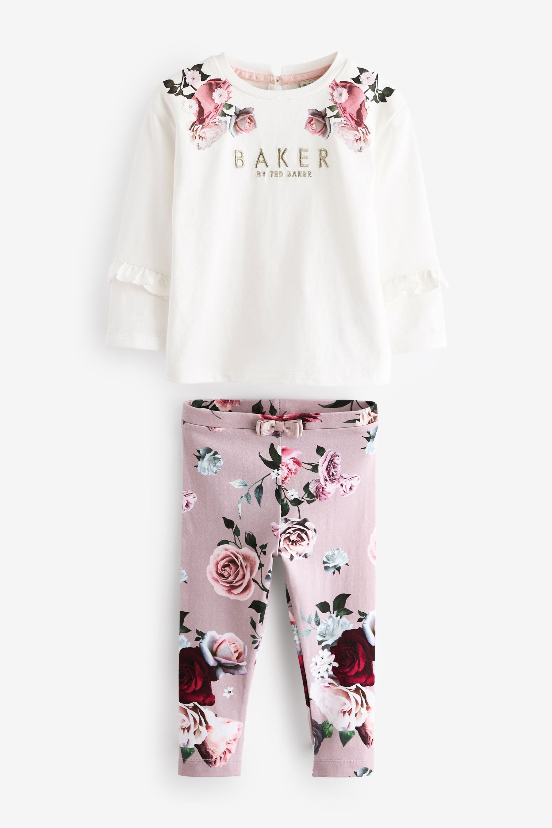 Baker by Ted Baker Neutral Floral Print Top And Leggings Set