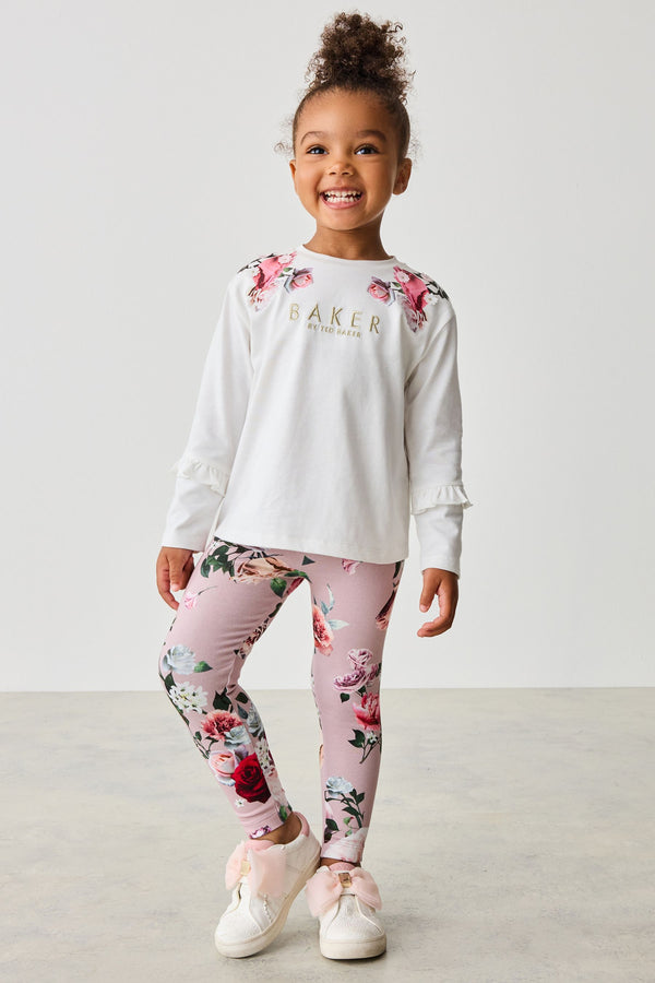 Baker by Ted Baker Neutral Floral Print Top And Leggings Set