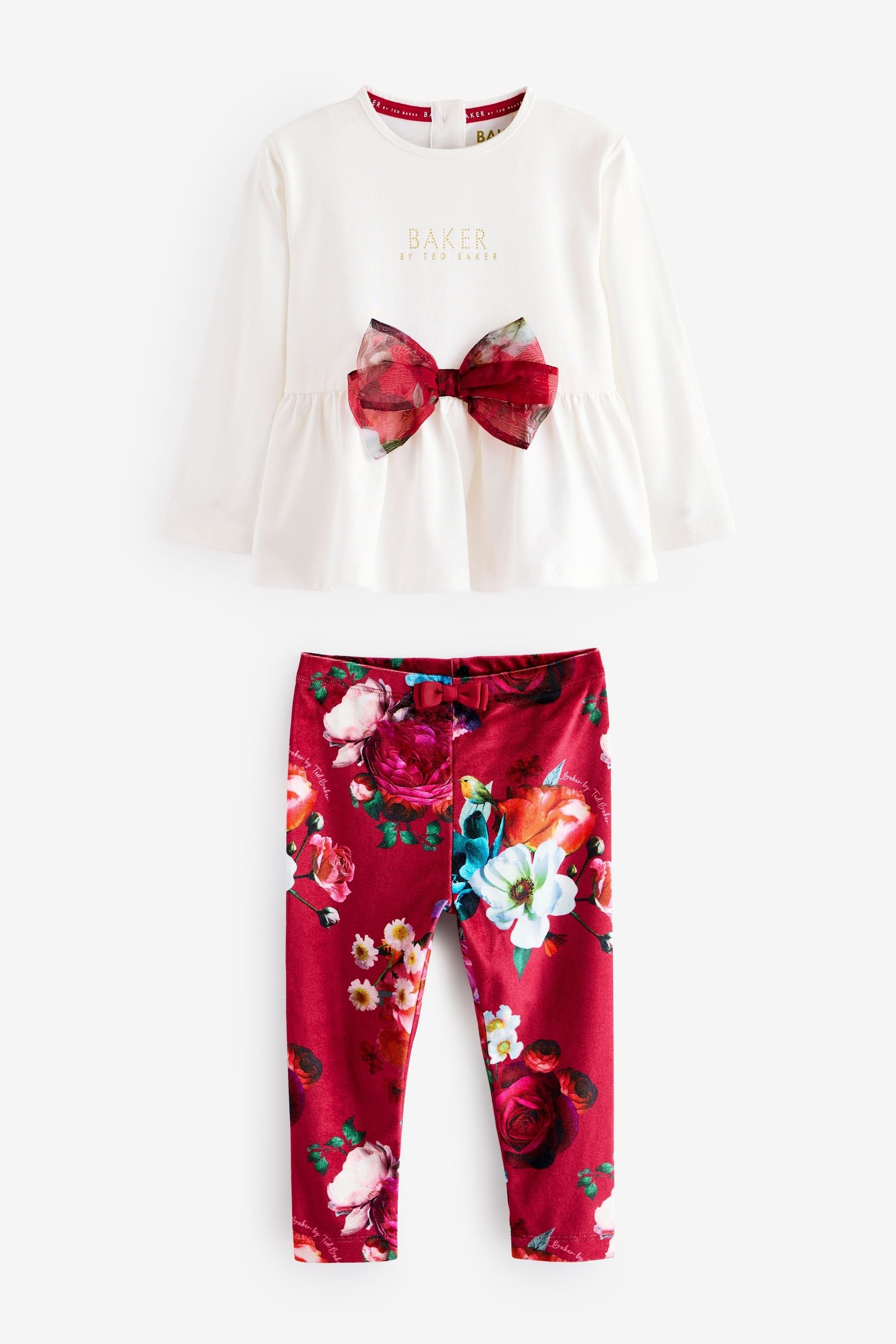 Baker by Ted Baker Red Bow Peplum Top and Floral Leggings Set