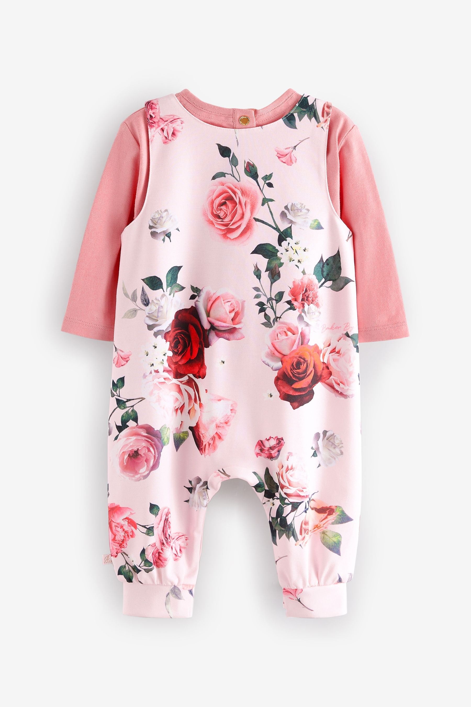 Baker by Ted Baker Pink Floral T-Shirt and Dungaree Set 2 Piece