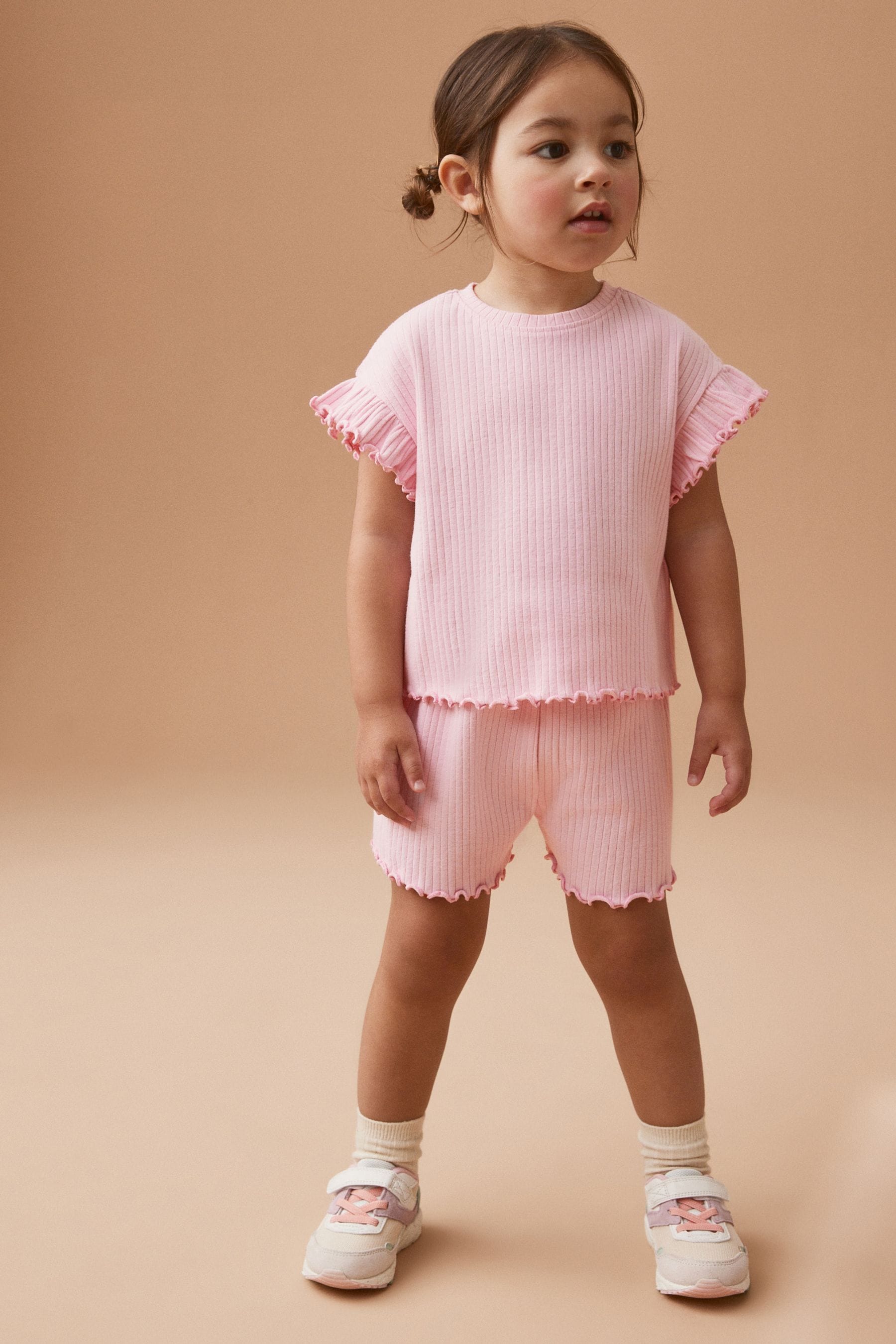 Pink Rib Short Sleeve T-Shirt And Shorts Set (3mths-7yrs)