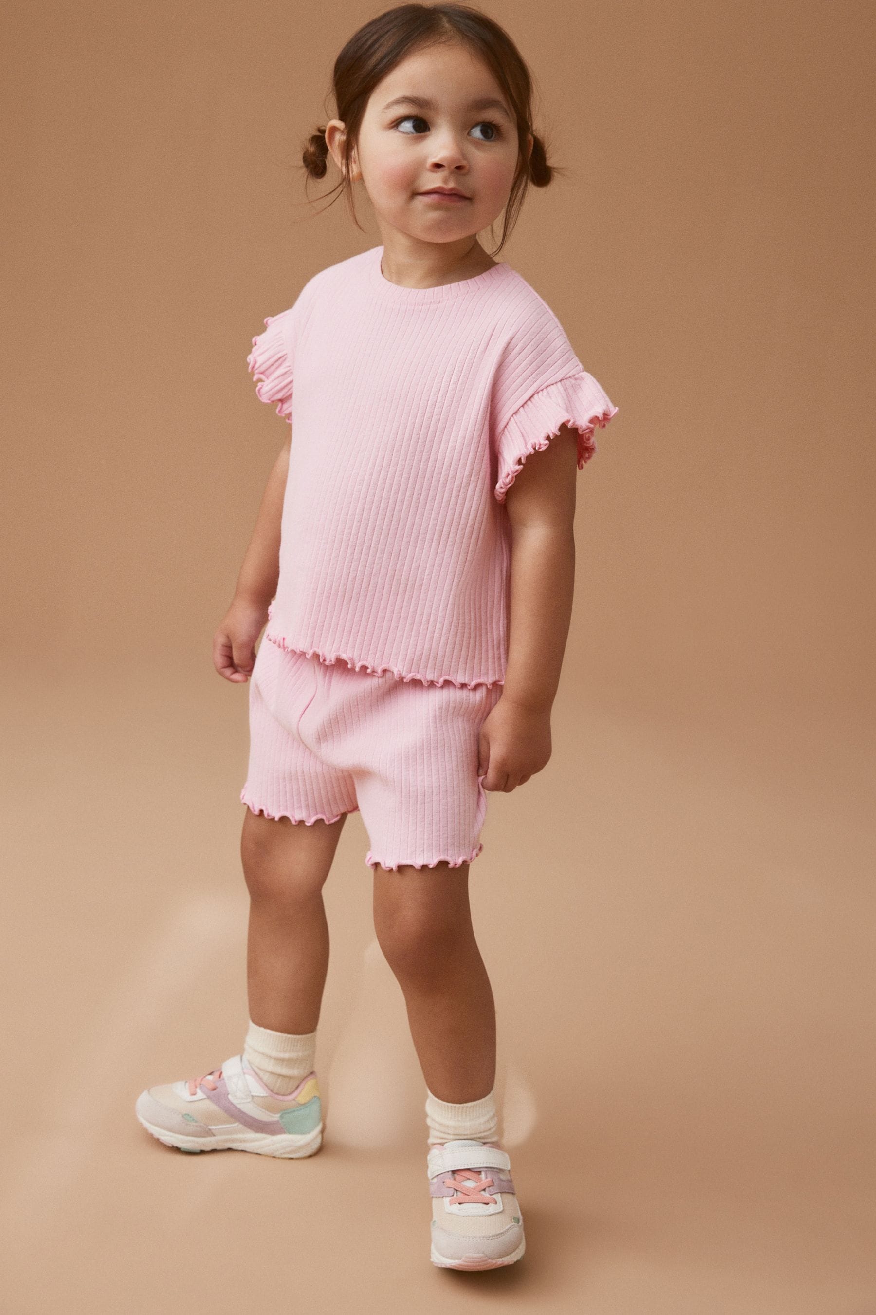 Pink Rib Short Sleeve T-Shirt And Shorts Set (3mths-7yrs)