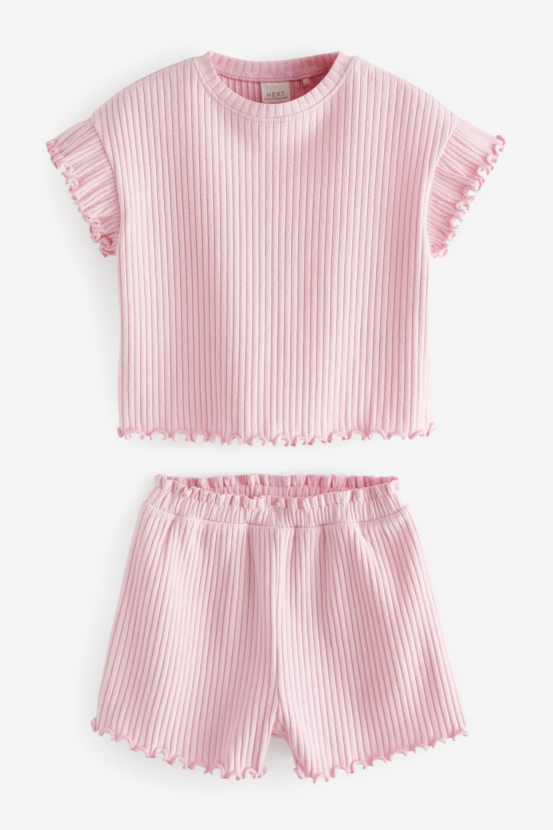 Pink Rib Short Sleeve T-Shirt And Shorts Set (3mths-7yrs)