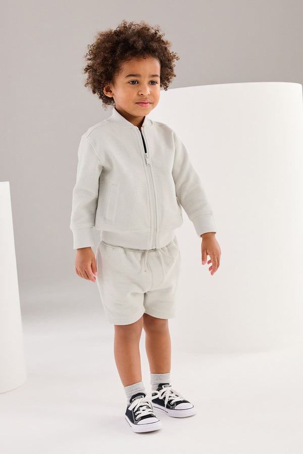 Light Grey Zip Through Jersey Bomber Jacket And Shorts Set (3mths-7yrs)