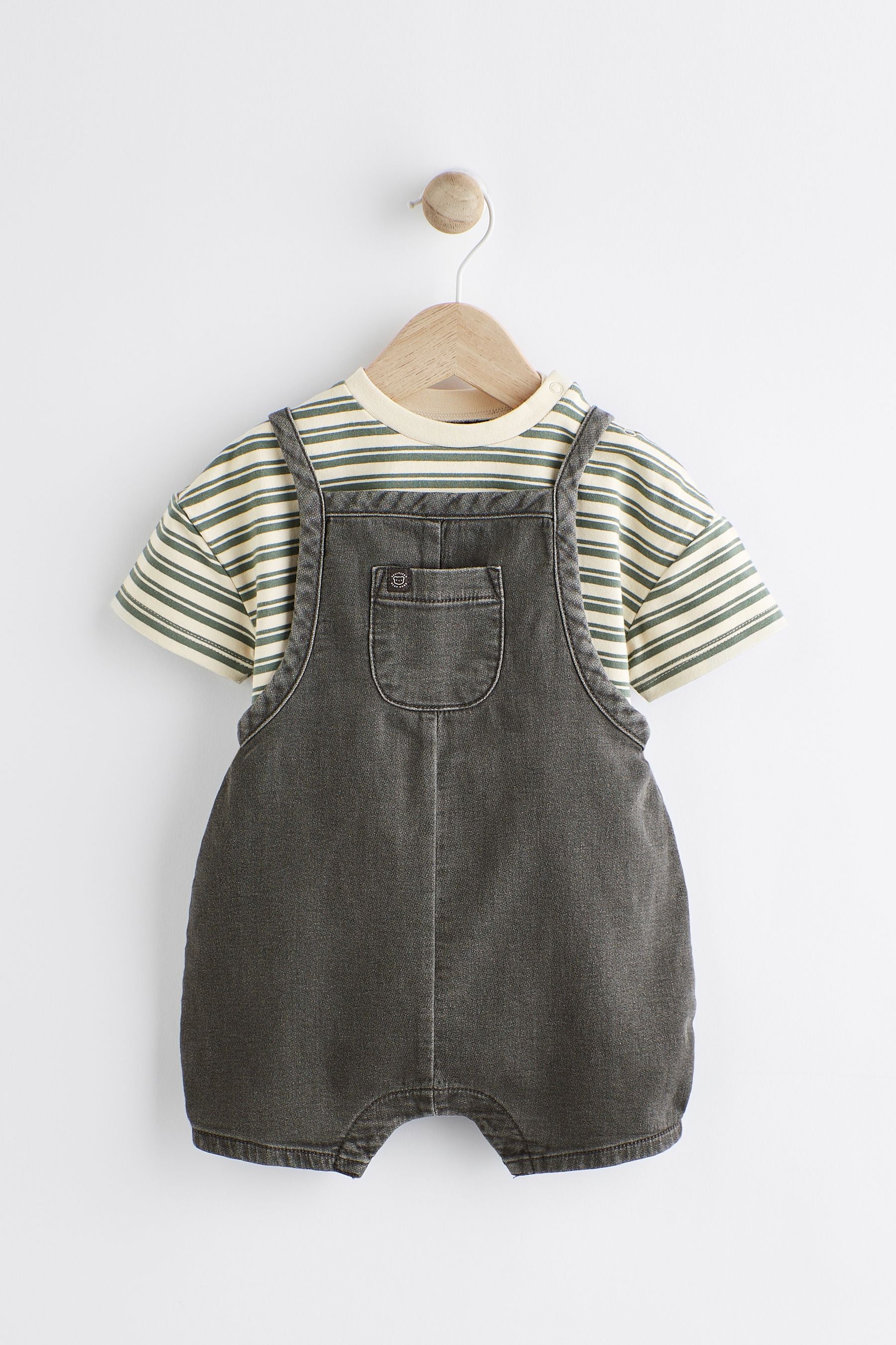 Black/Grey Denim Baby Dungarees and Bodysuit Set (0mths-2yrs)