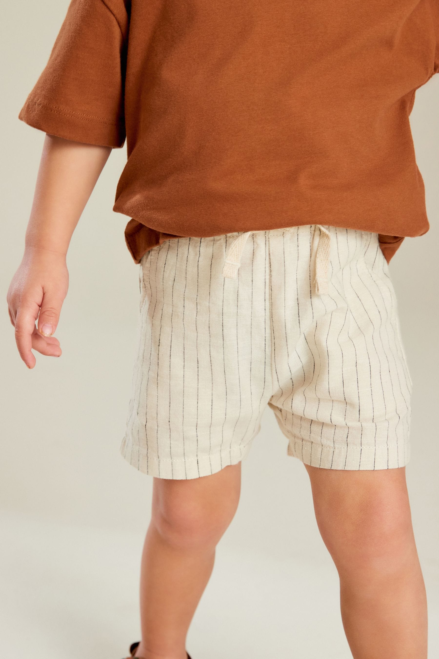 Ecru Stripe Linen Blend Pull-On Shorts (3mths-7yrs)