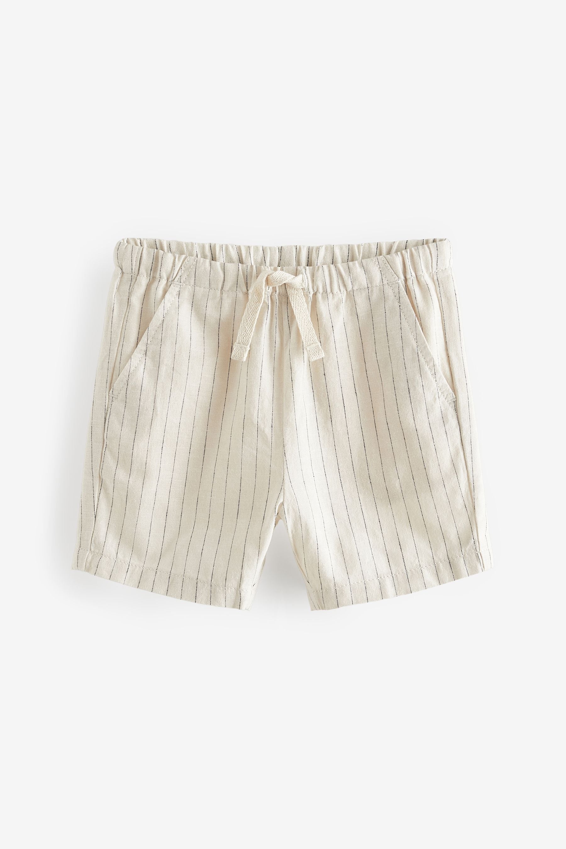 Ecru Stripe Linen Blend Pull-On Shorts (3mths-7yrs)