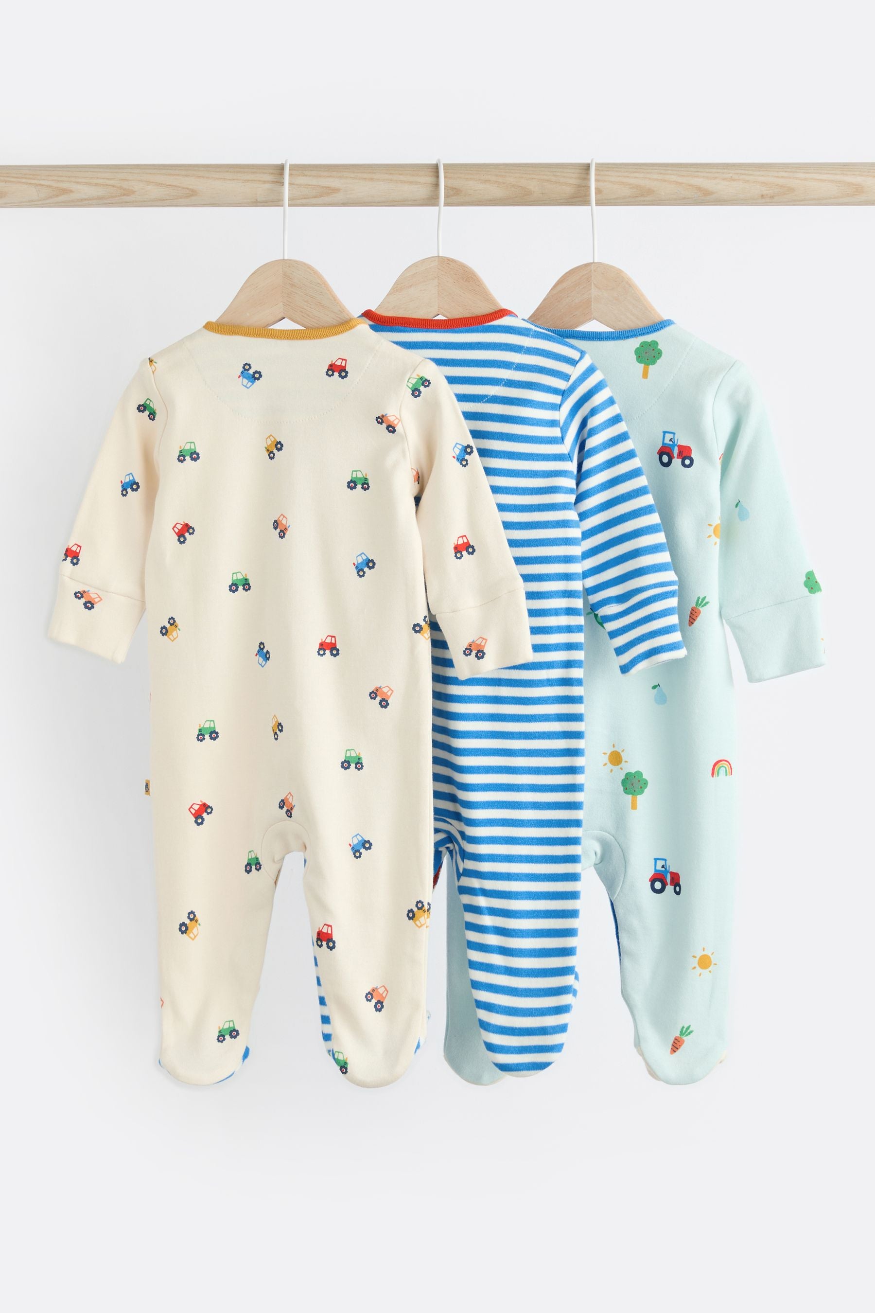 Bright Transport Baby Sleepsuits 3 Pack (0mths-3yrs)