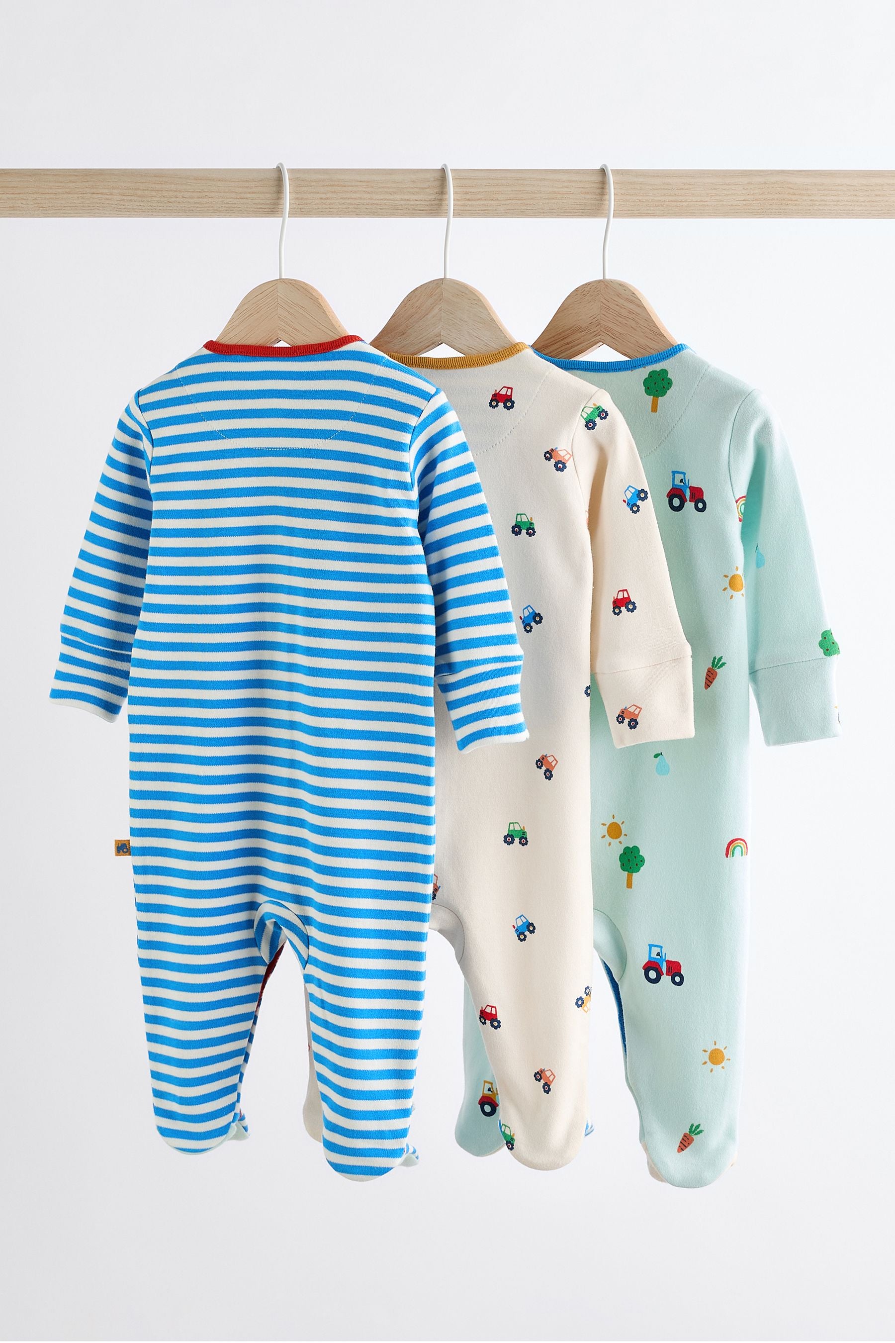 Bright Transport 3 Pack Baby Sleepsuits (0mths-3yrs)