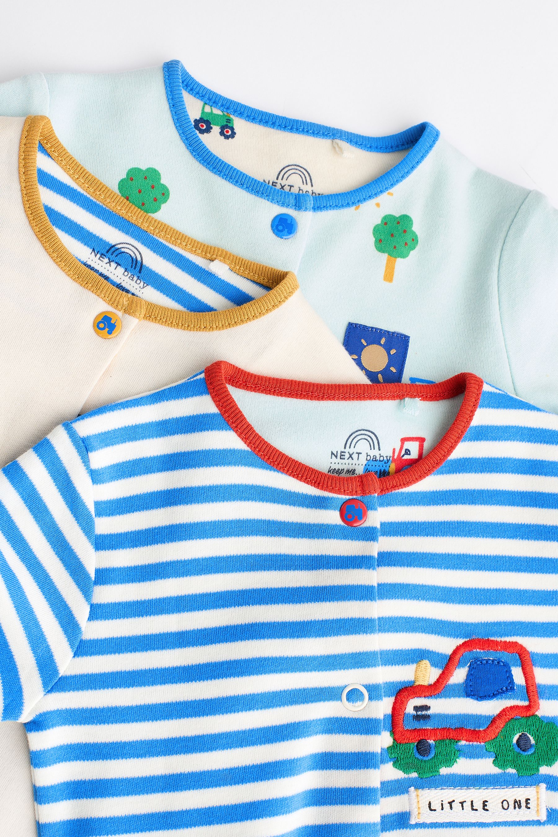 Bright Transport 3 Pack Baby Sleepsuits (0mths-3yrs)