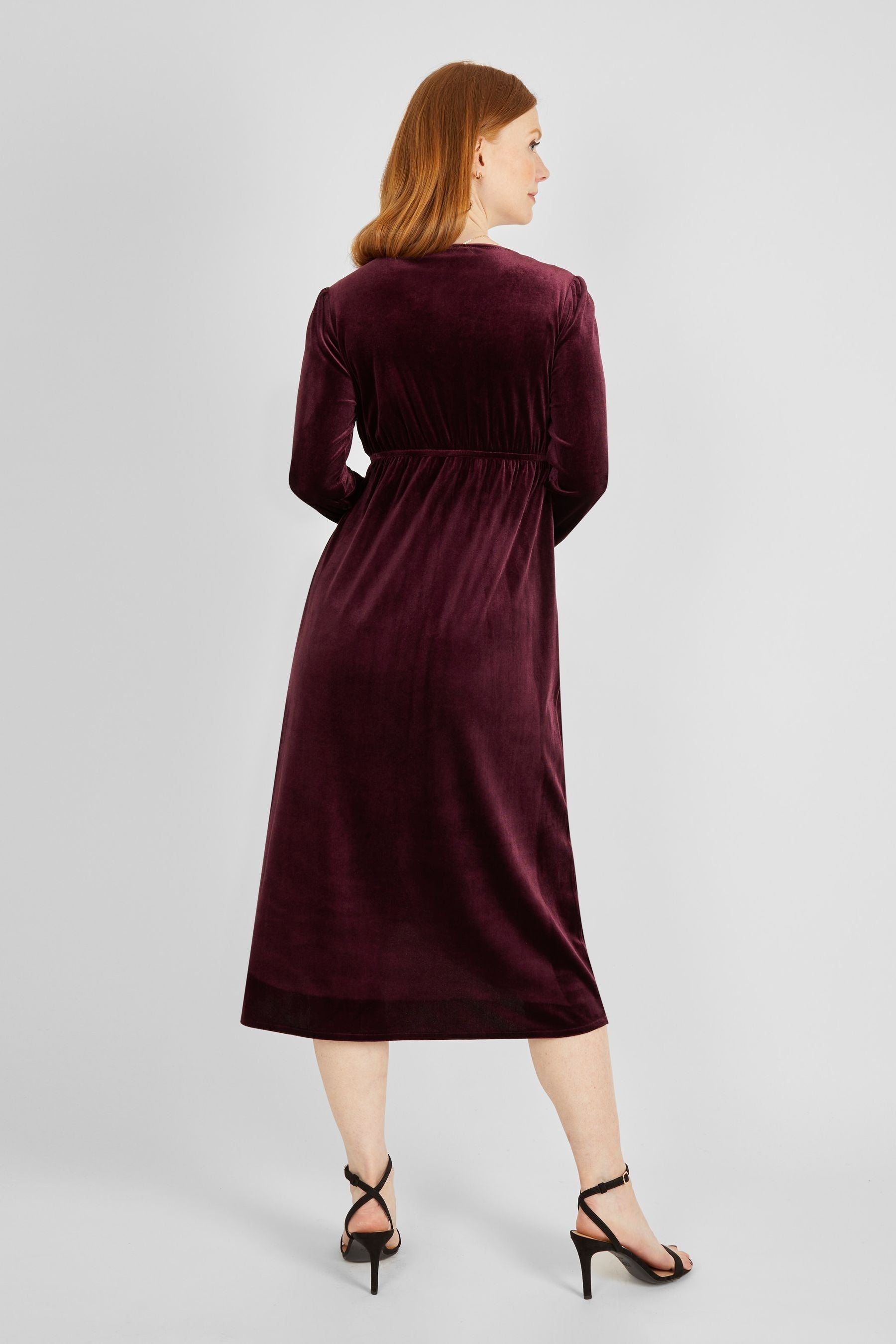 Burgundy Red JoJo Maman Bébé Velvet Maternity & Nursing Wrap Dress