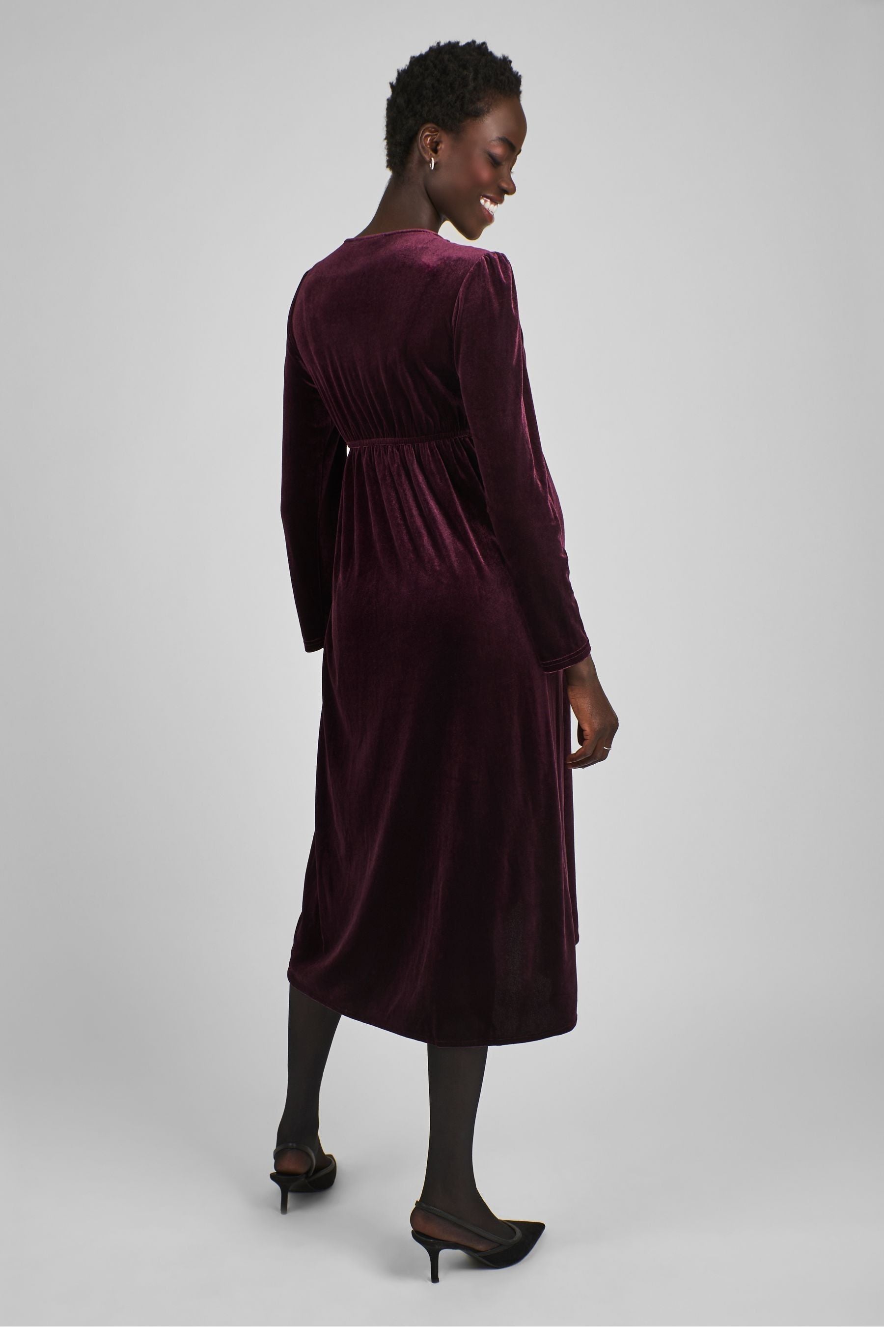 JoJo Maman Bébé Wine Red Velvet V-Neck Maternity & Nursing Wrap Dress