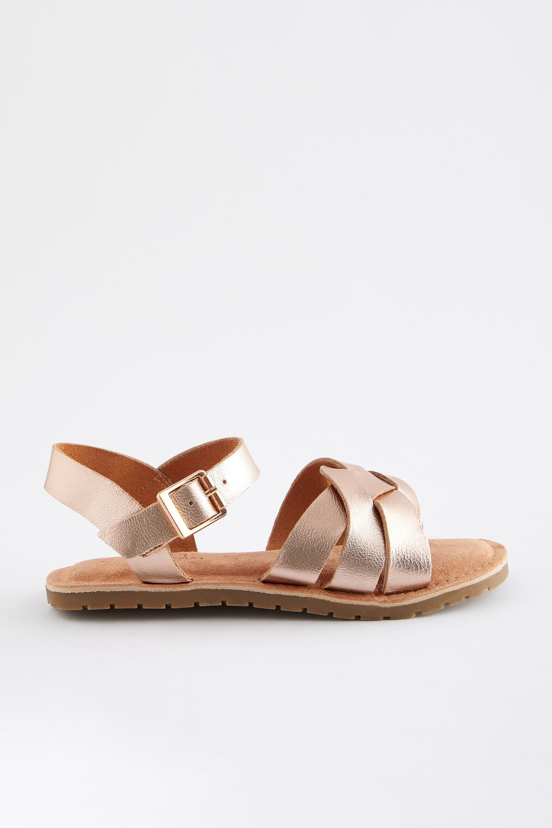 Rose Gold Leather Woven Sandals