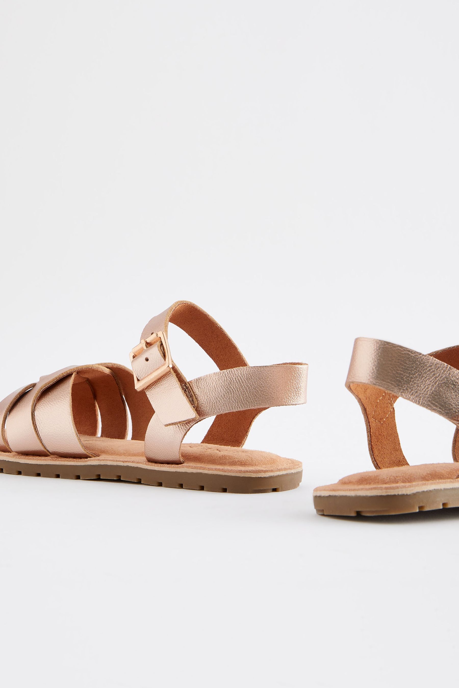 Rose Gold Standard Fit (F) Leather Woven Sandals