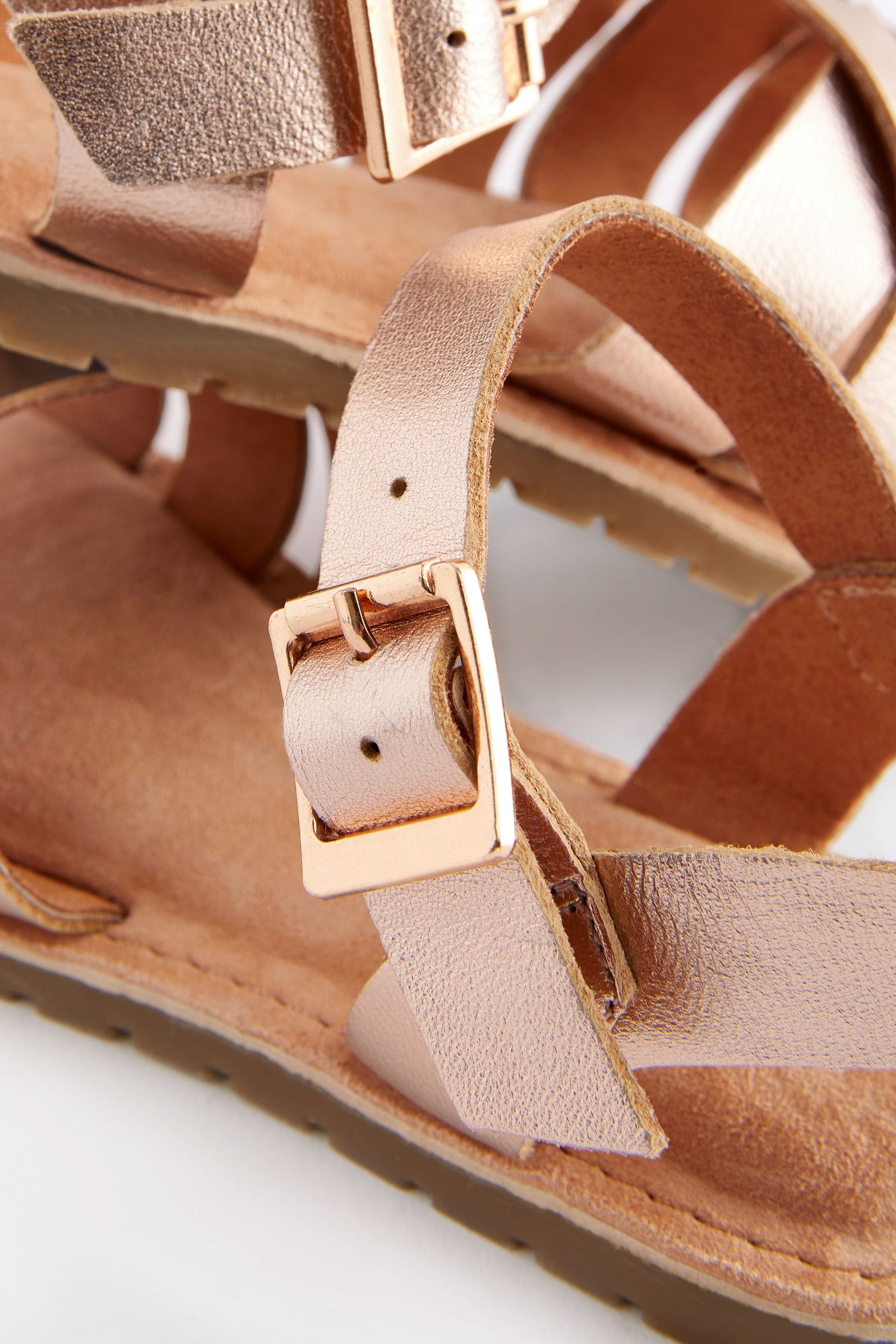 Rose Gold Leather Woven Sandals