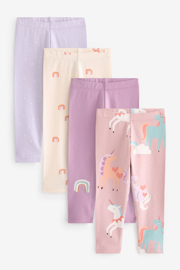 Lilac Purple Unicorn Leggings 4 Pack (3mths-7yrs)