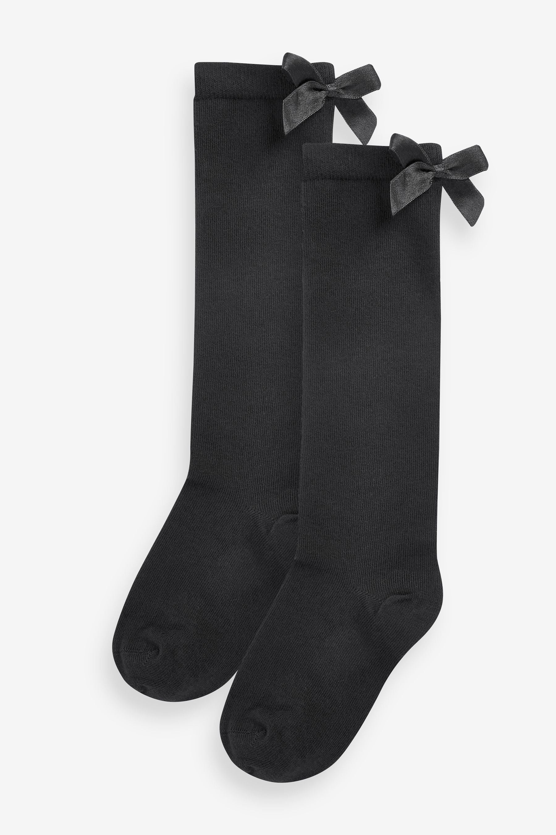 Black Cotton Rich Bow Knee High School Socks 2 Pack