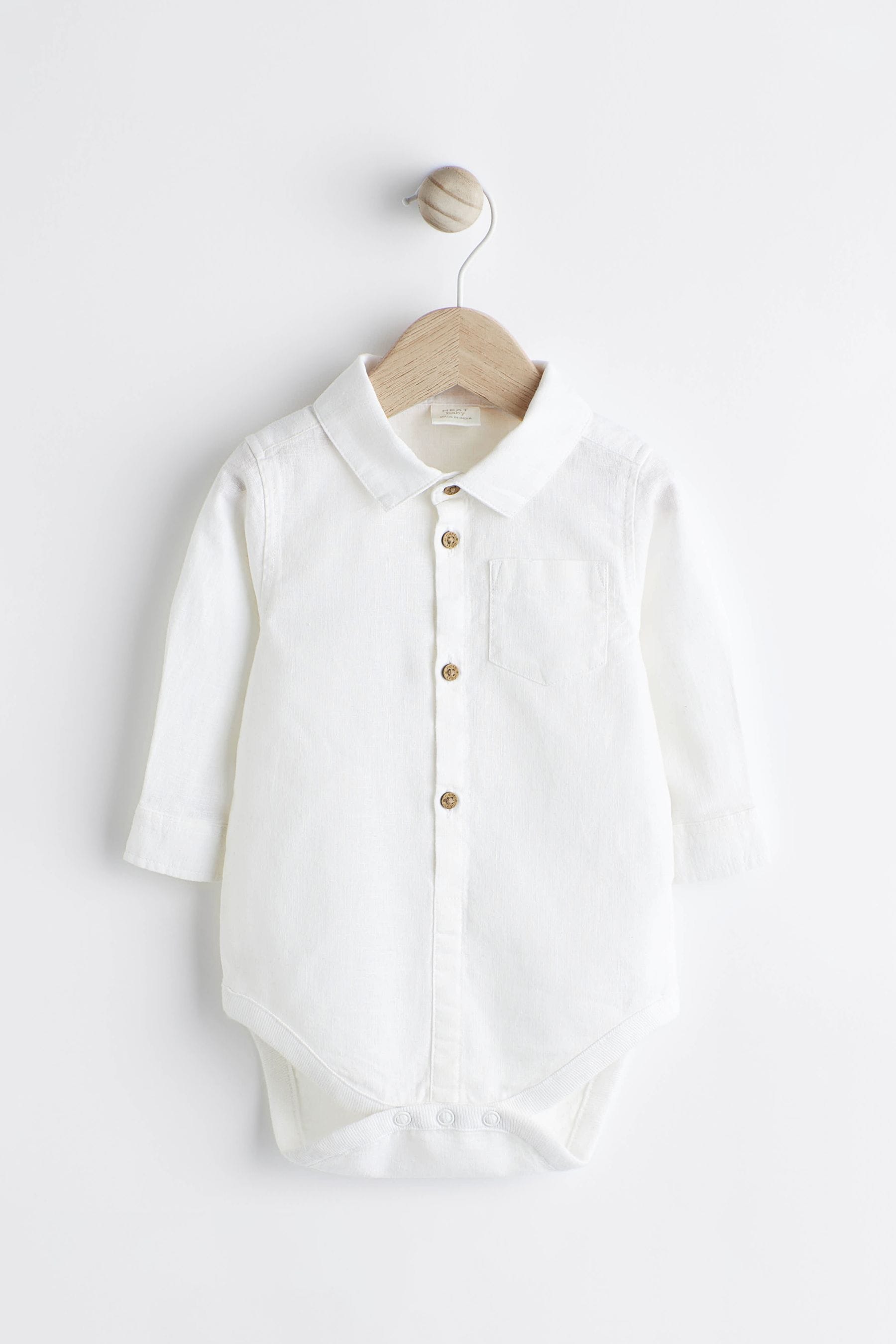 White Woven Linen Mix Shirt Baby Bodysuit