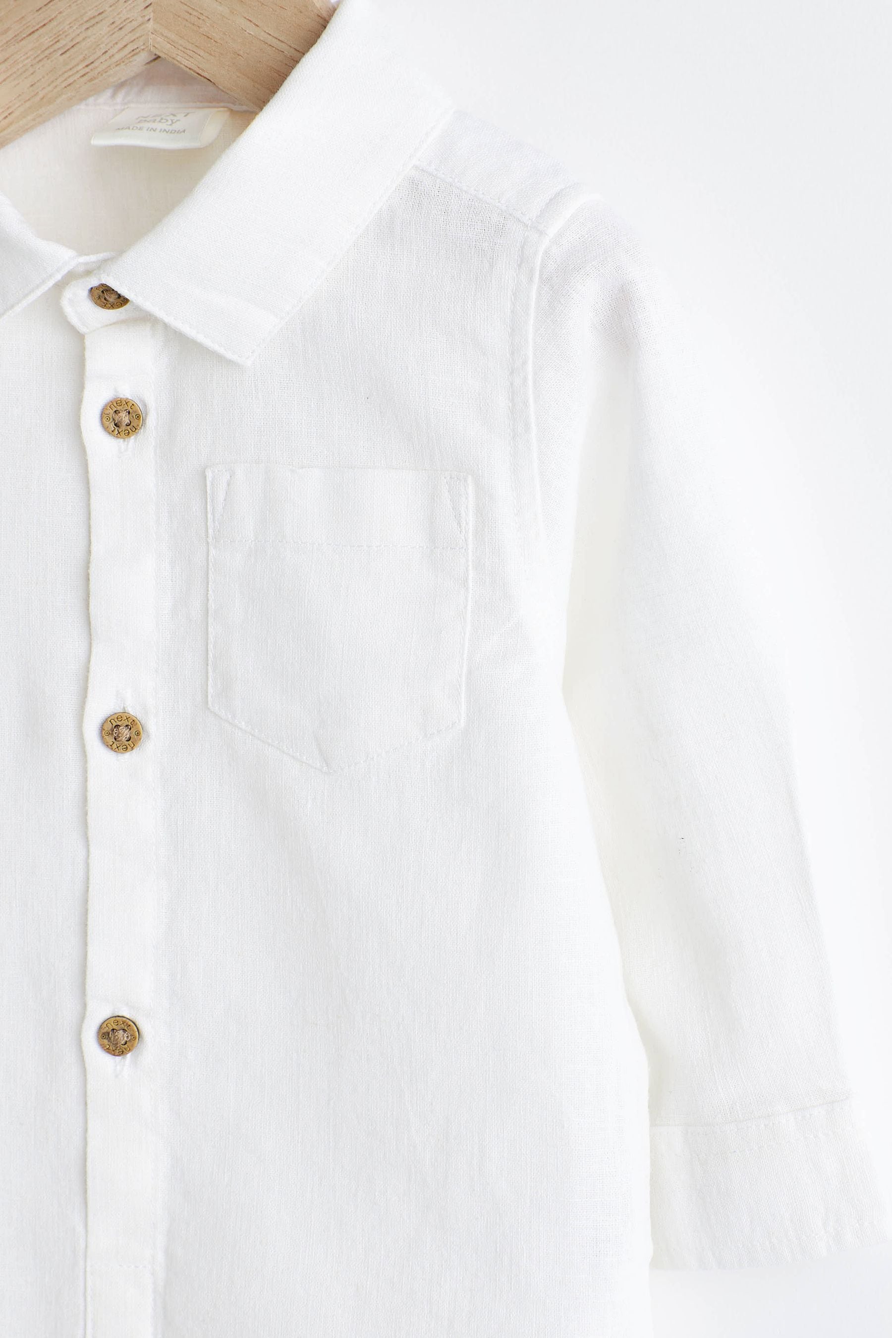 White Woven Linen Mix Shirt Baby Bodysuit