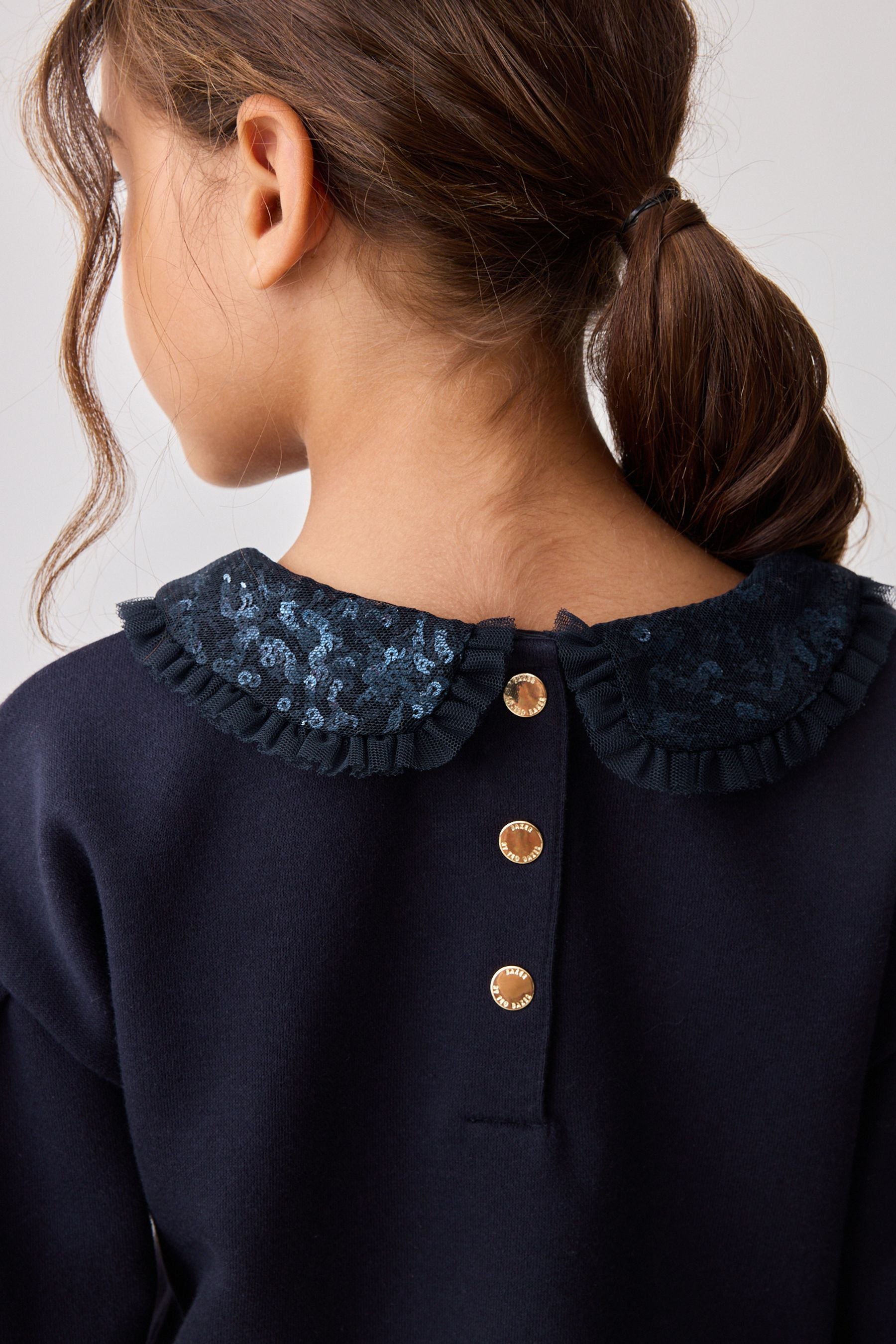 Baker by Ted Baker Navy Sequin Collar Ruffle Floral Sweat Dress