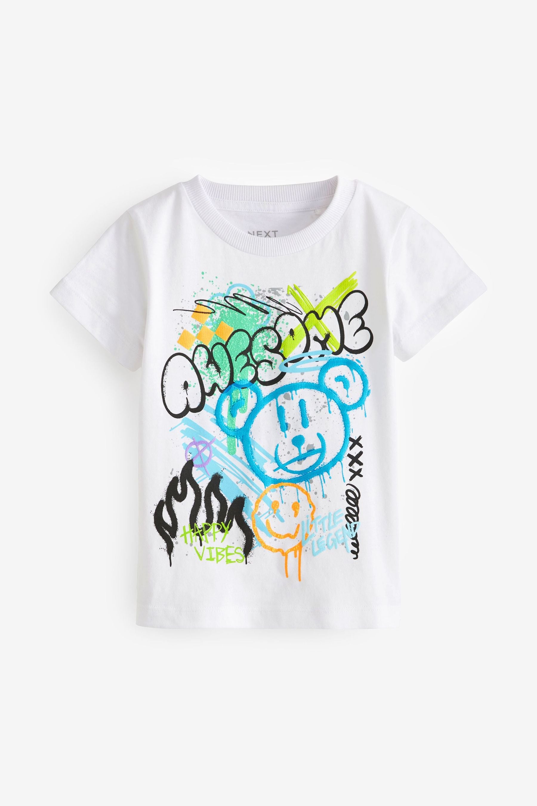 White Graffiti Short Sleeve Graffic T-Shirt (3mths-7yrs)