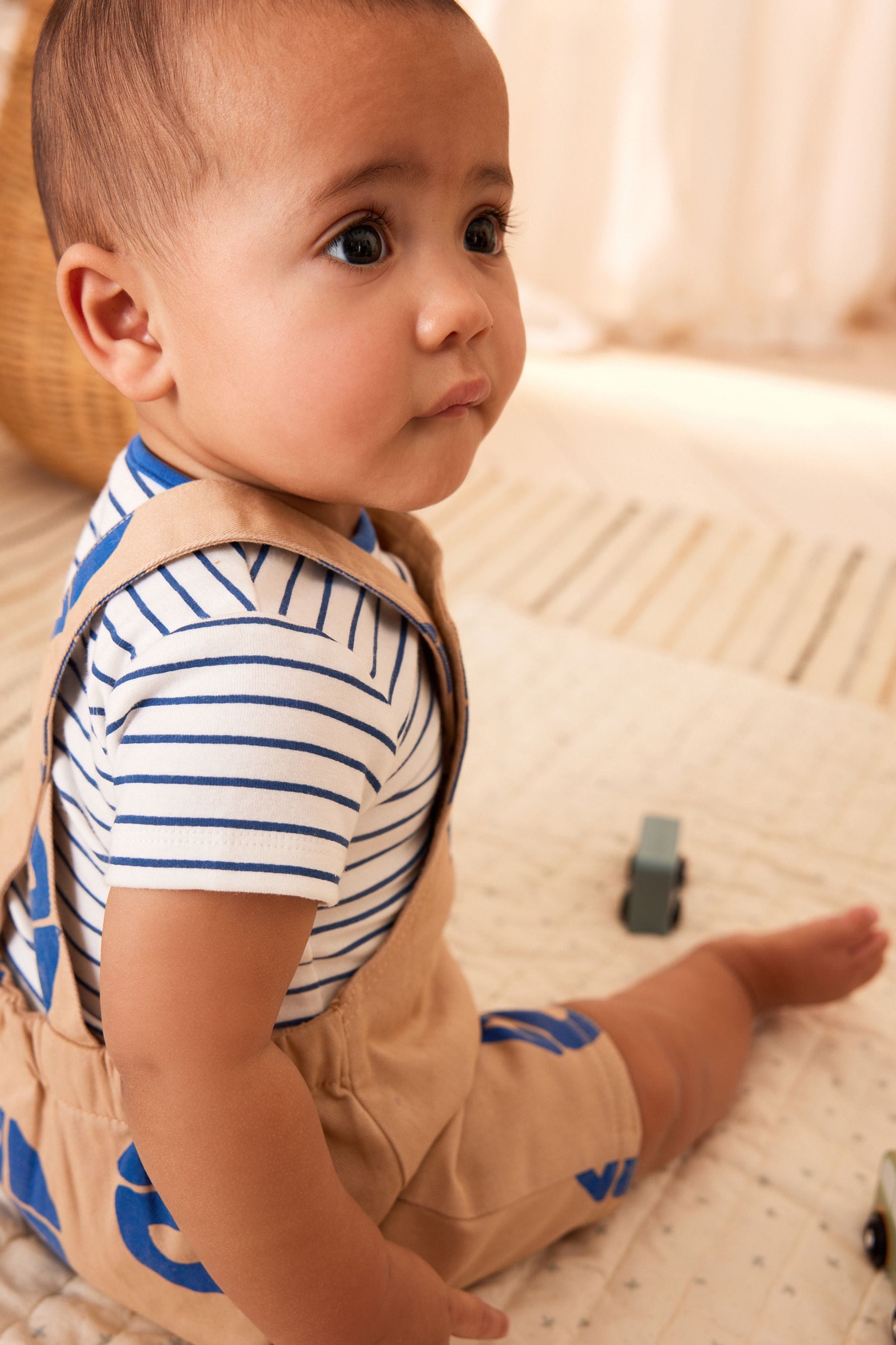 Brown/Navy Boat Baby Woven Dungarees and Bodysuit Set (0mths-2yrs)