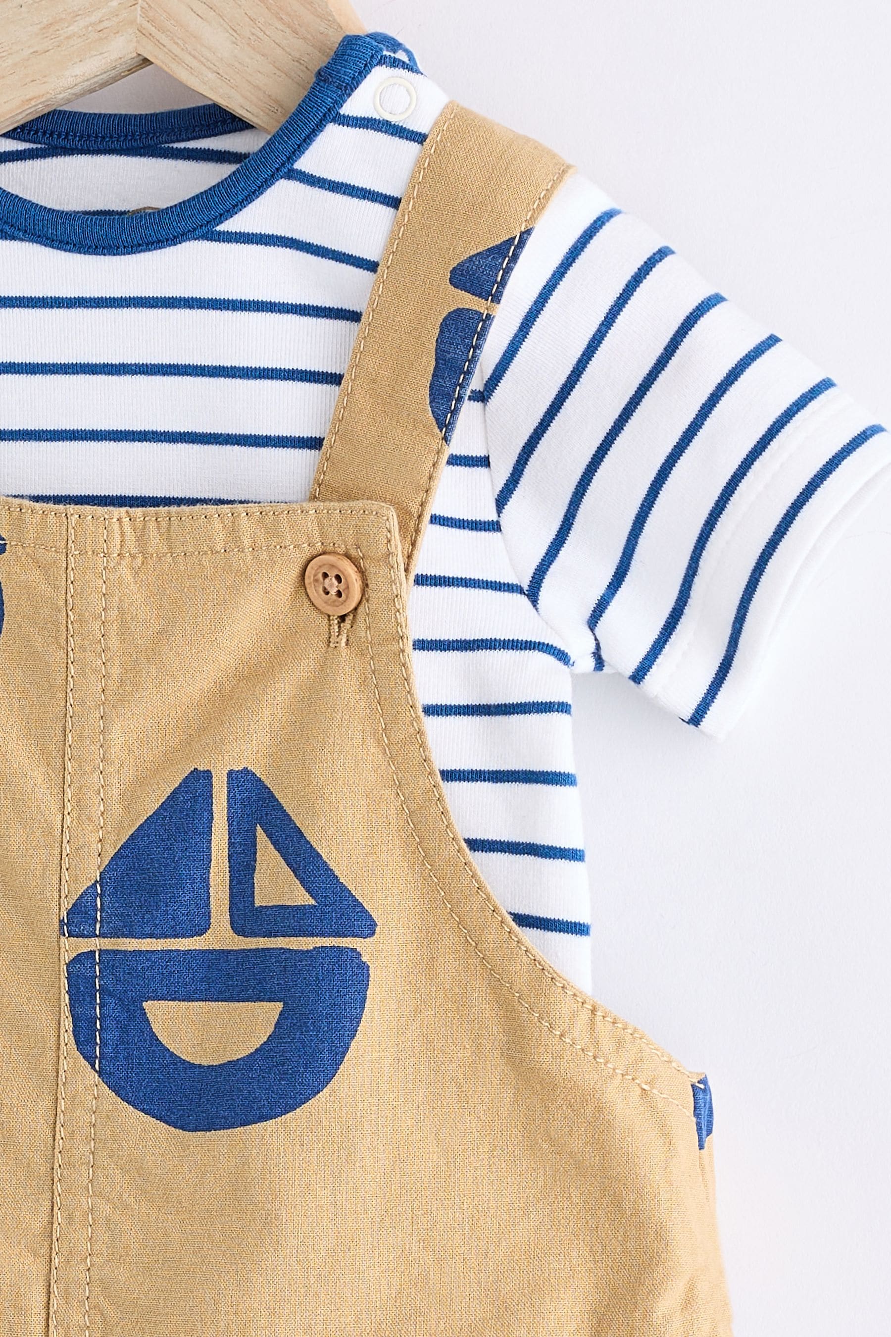 Brown/Navy Boat Baby Woven Dungarees and Bodysuit Set (0mths-2yrs)