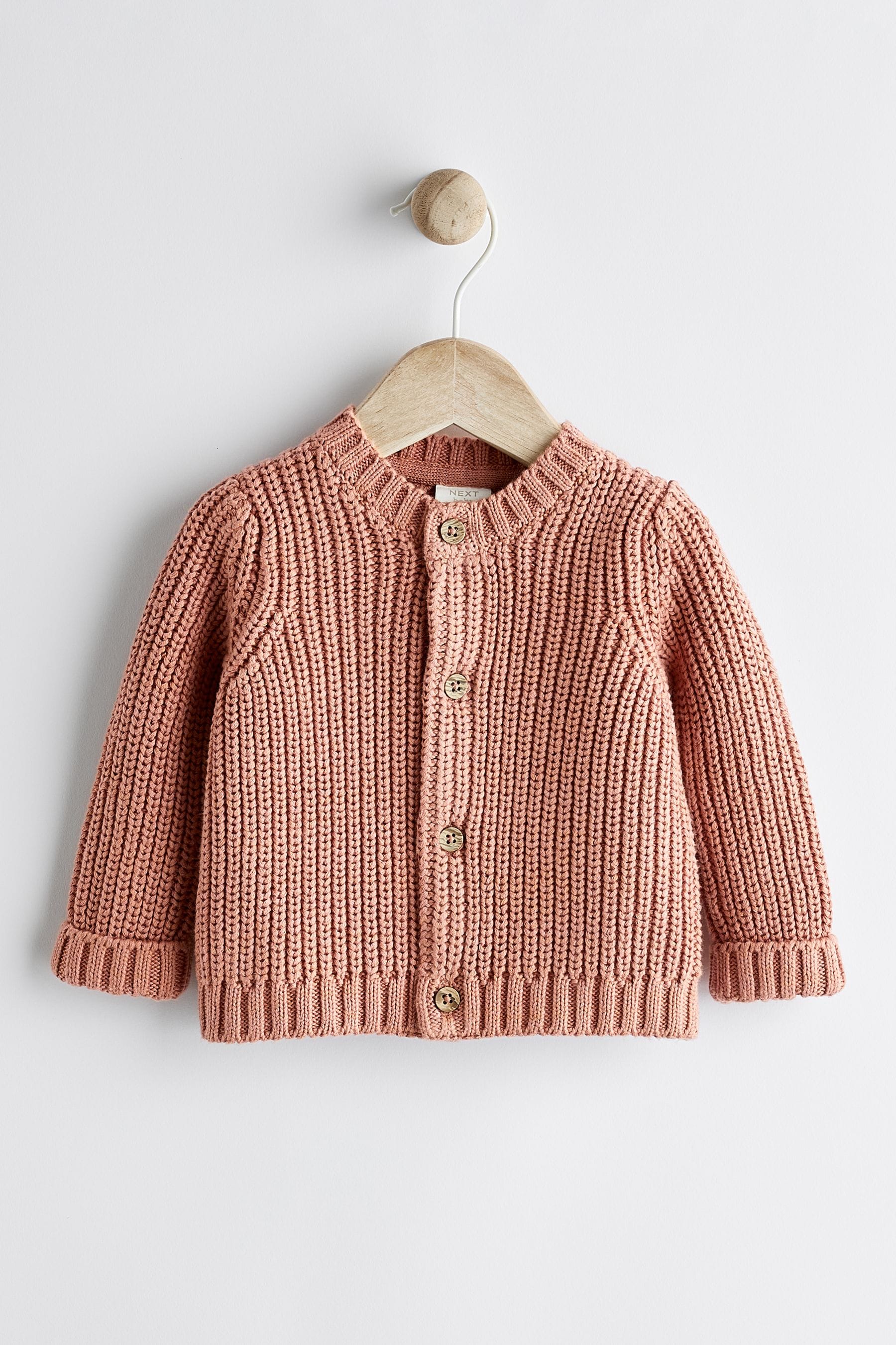 Rust Brown Brown Chunky Knitted Embroidered Baby Cardigan