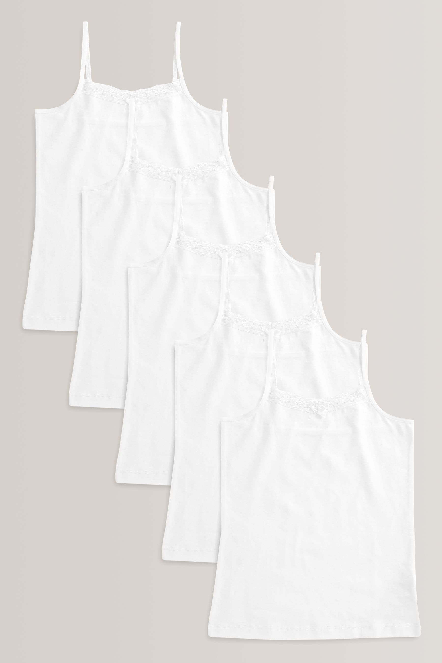 White Strappy Cami Vests 5 Pack (1.5-16yrs)