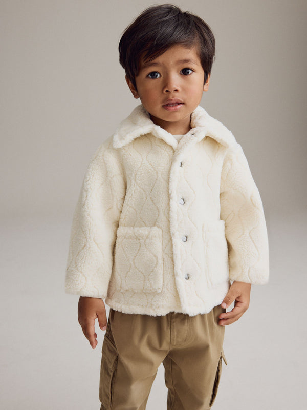 Ecru White Check Borg Fleece Shacket (3mths-7yrs)