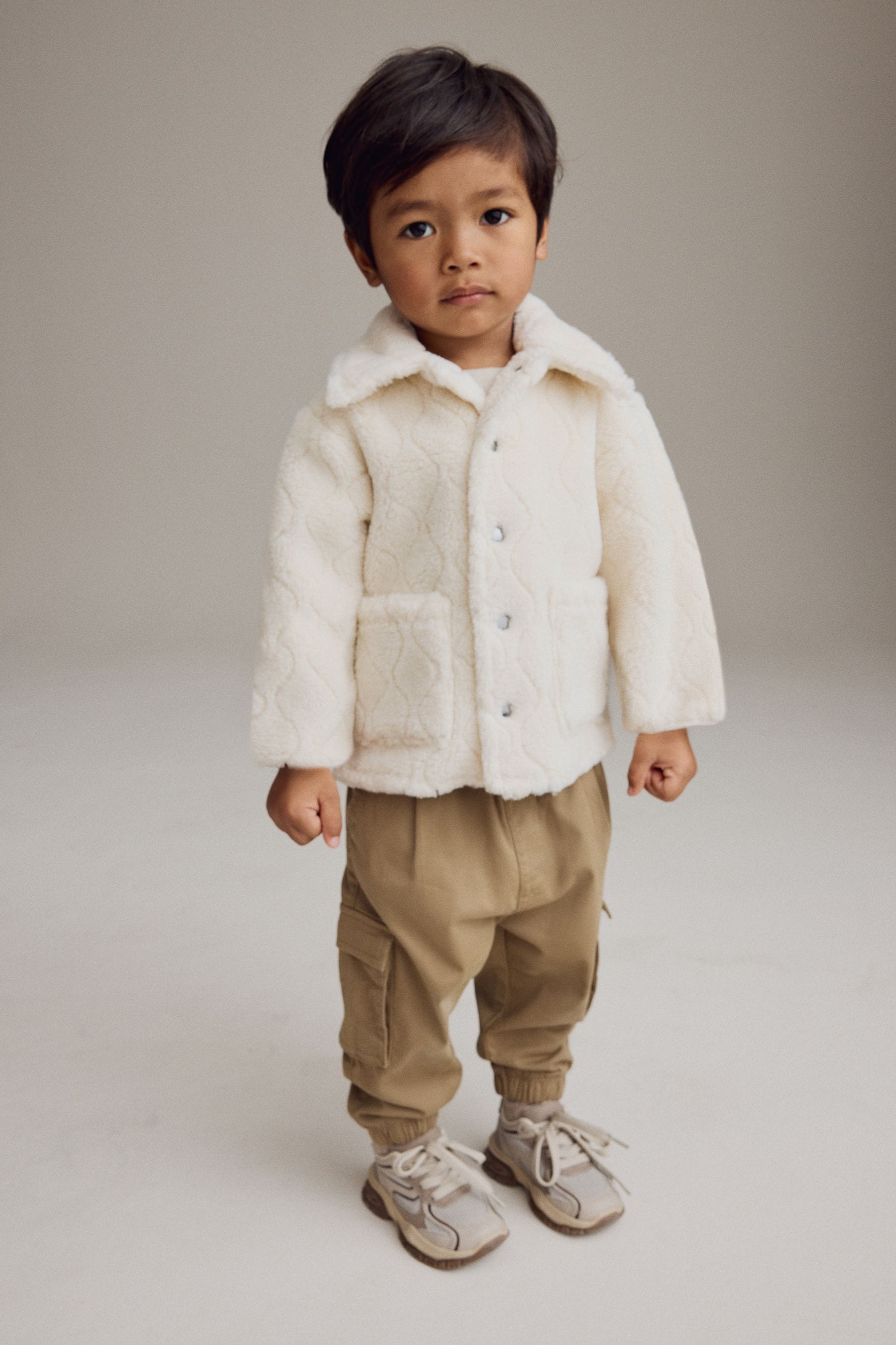 Ecru White Check Borg Fleece Shacket (3mths-7yrs)