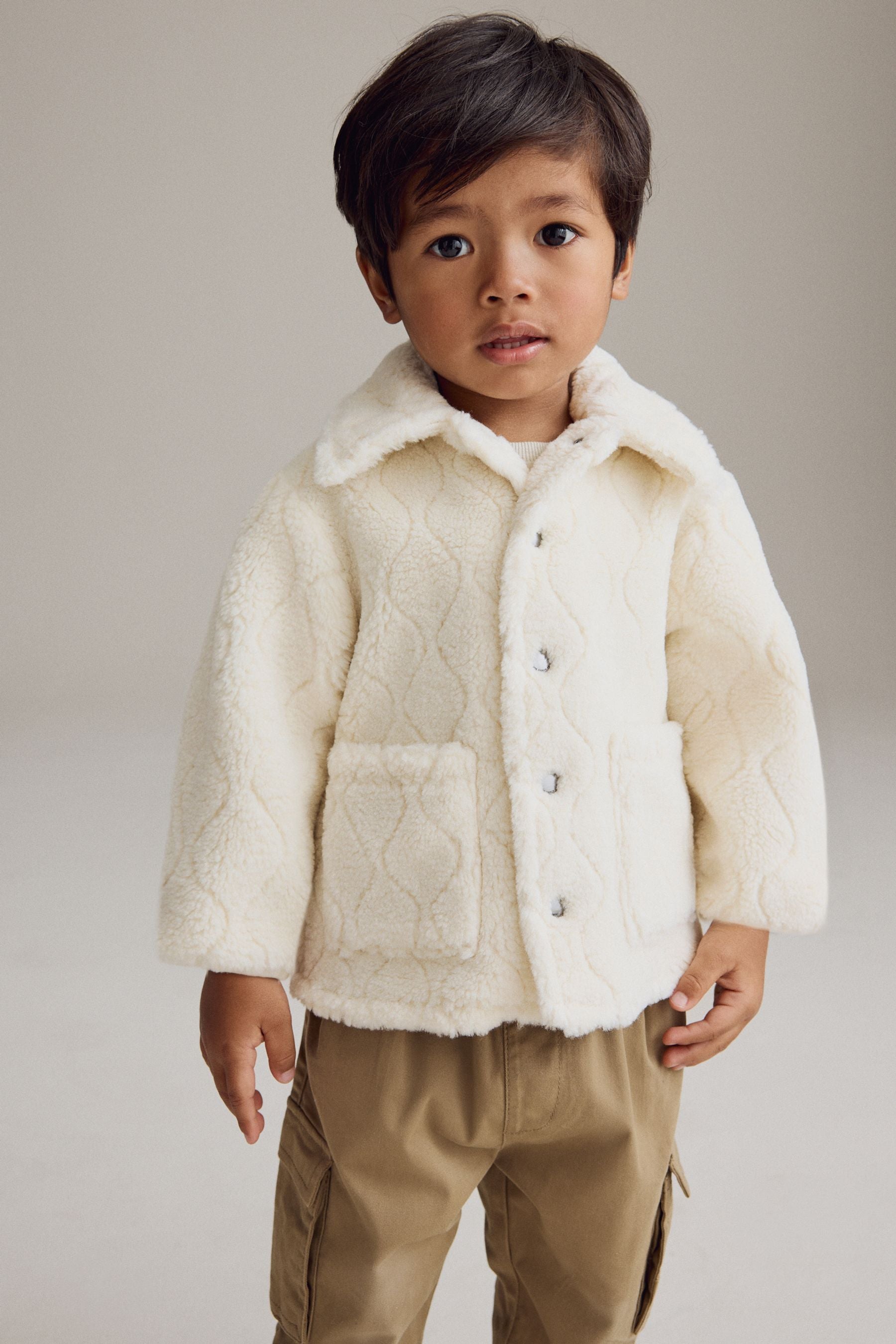 Ecru White Check Borg Fleece Shacket (3mths-7yrs)