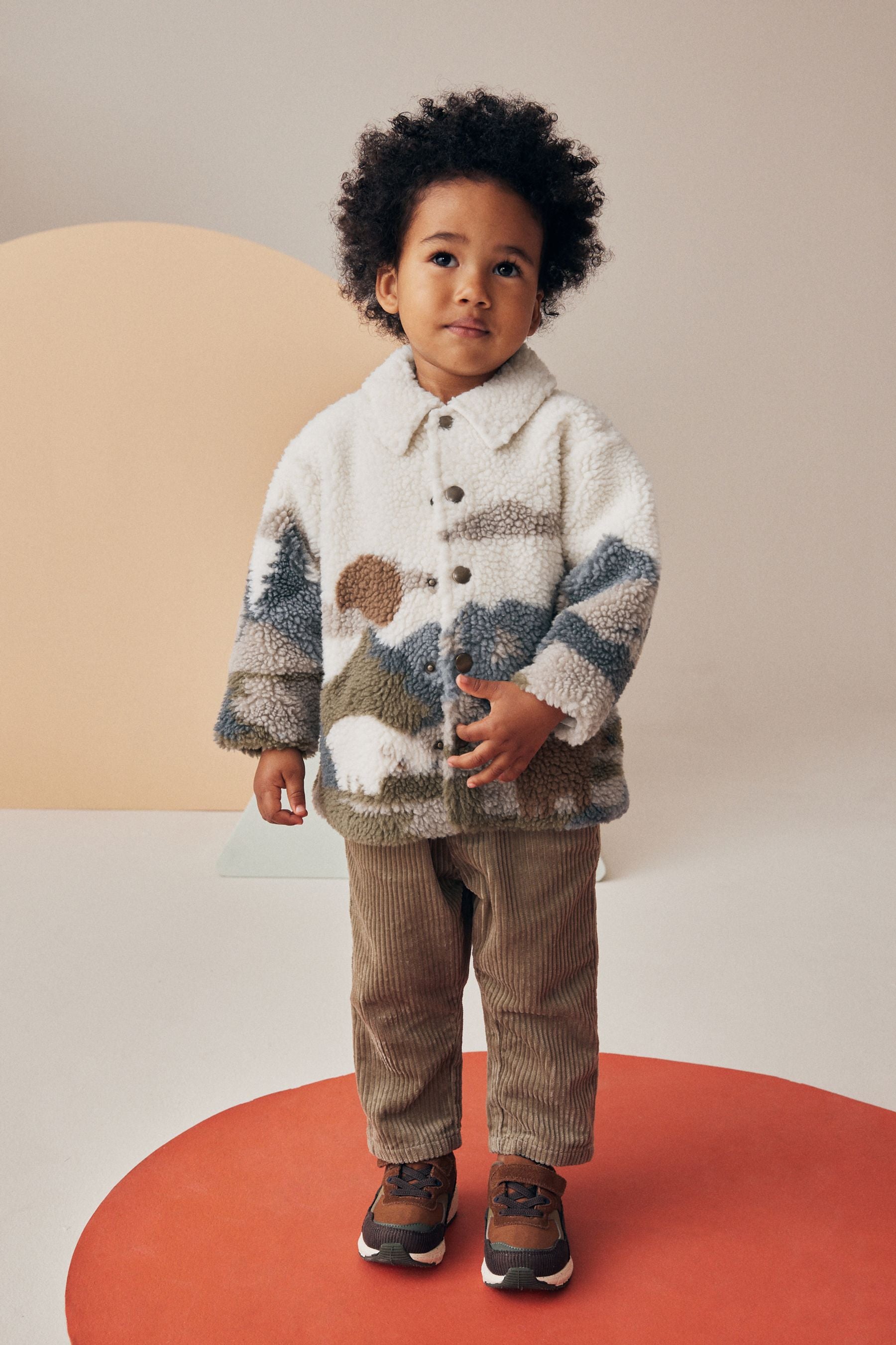 White Scenic Print Borg Fleece Shacket (3mths-7yrs)