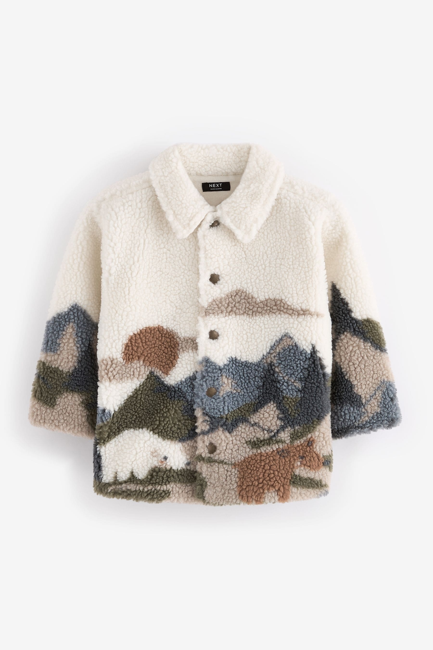 White Scenic Print Borg Fleece Shacket (3mths-7yrs)