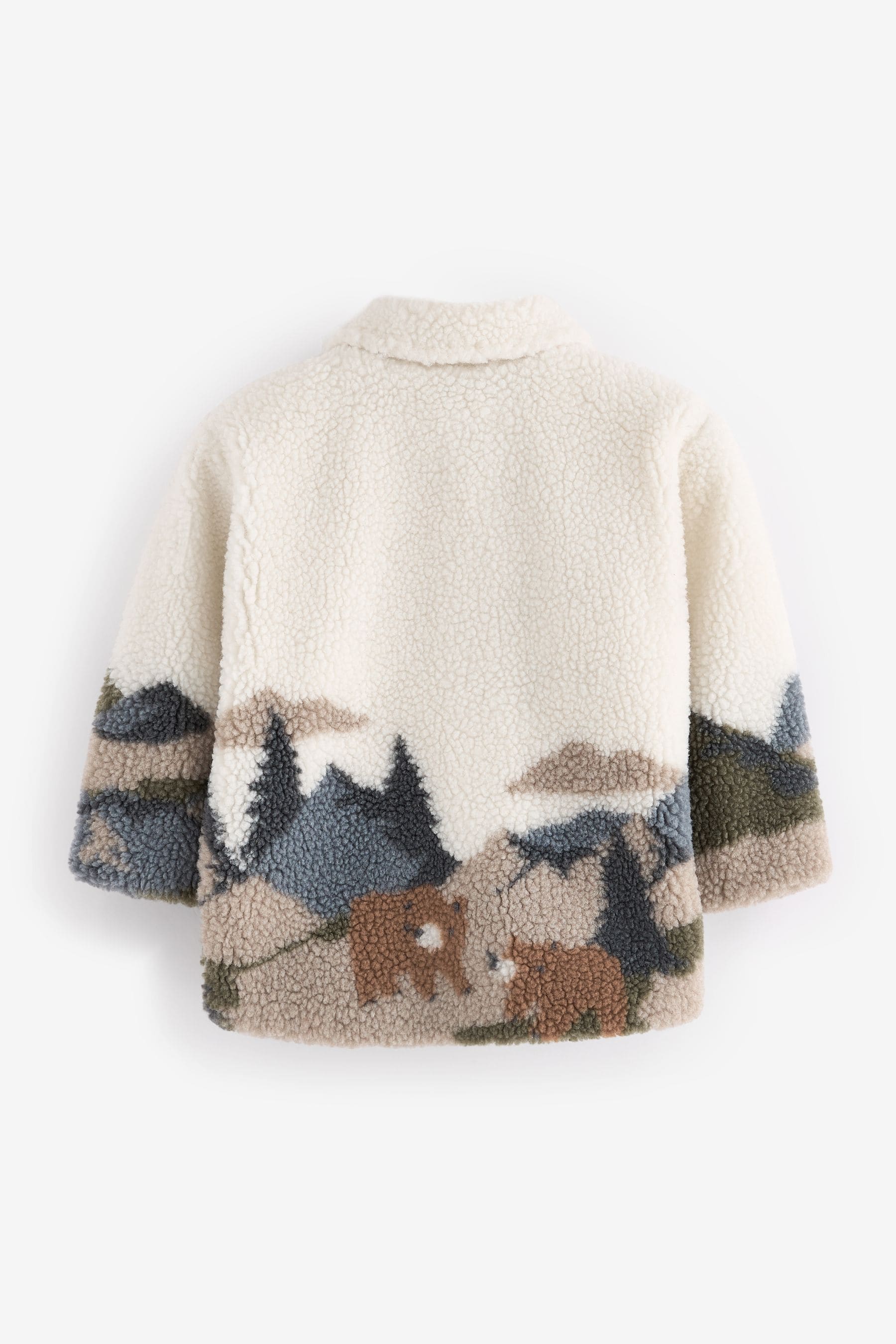 White Scenic Print Borg Fleece Shacket (3mths-7yrs)