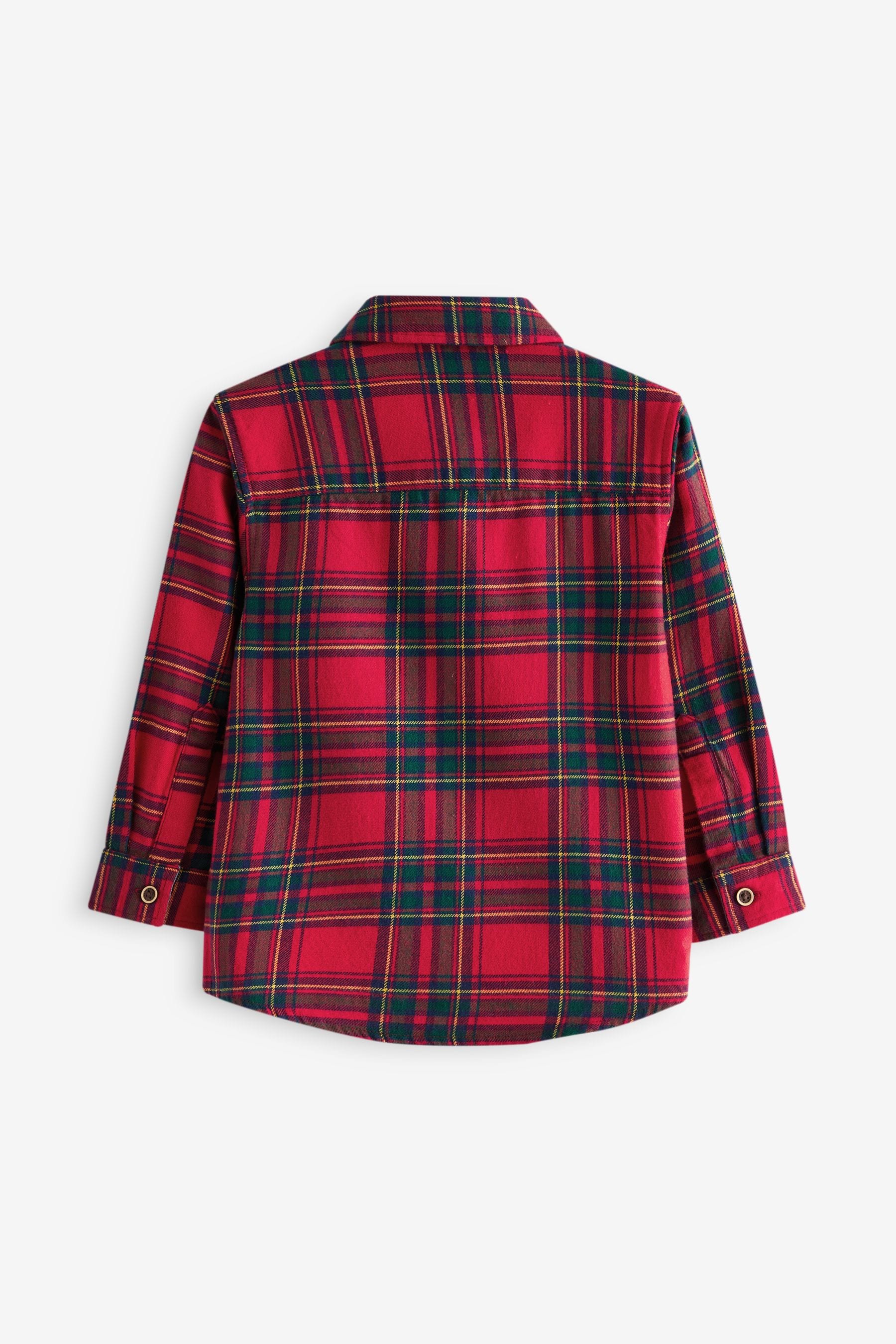 Red Tartan Plain Long Sleeve Check 100% Cotton Shirt (3mths-7yrs)