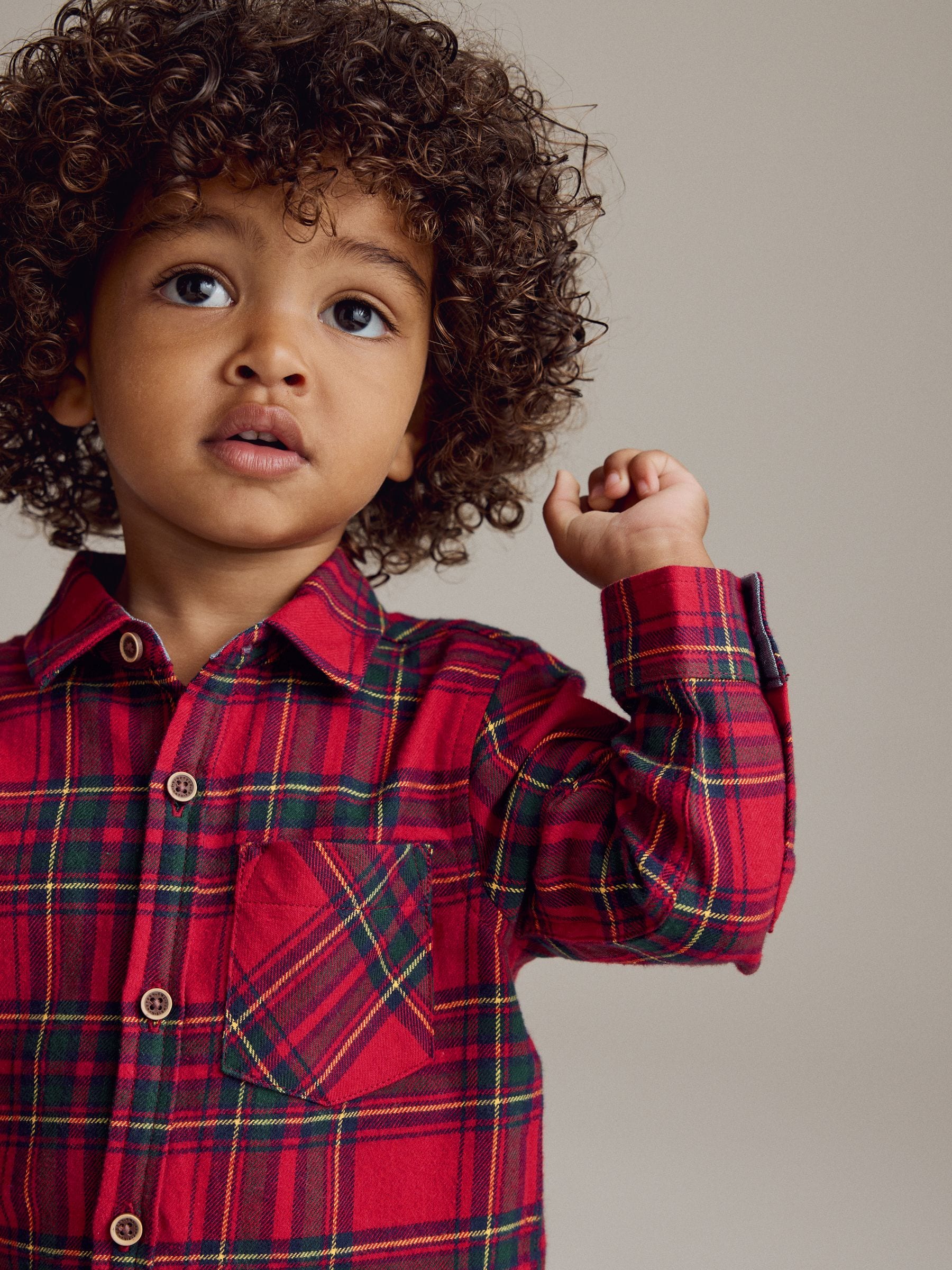 Red Tartan Plain Long Sleeve Check 100% Cotton Shirt (3mths-7yrs)