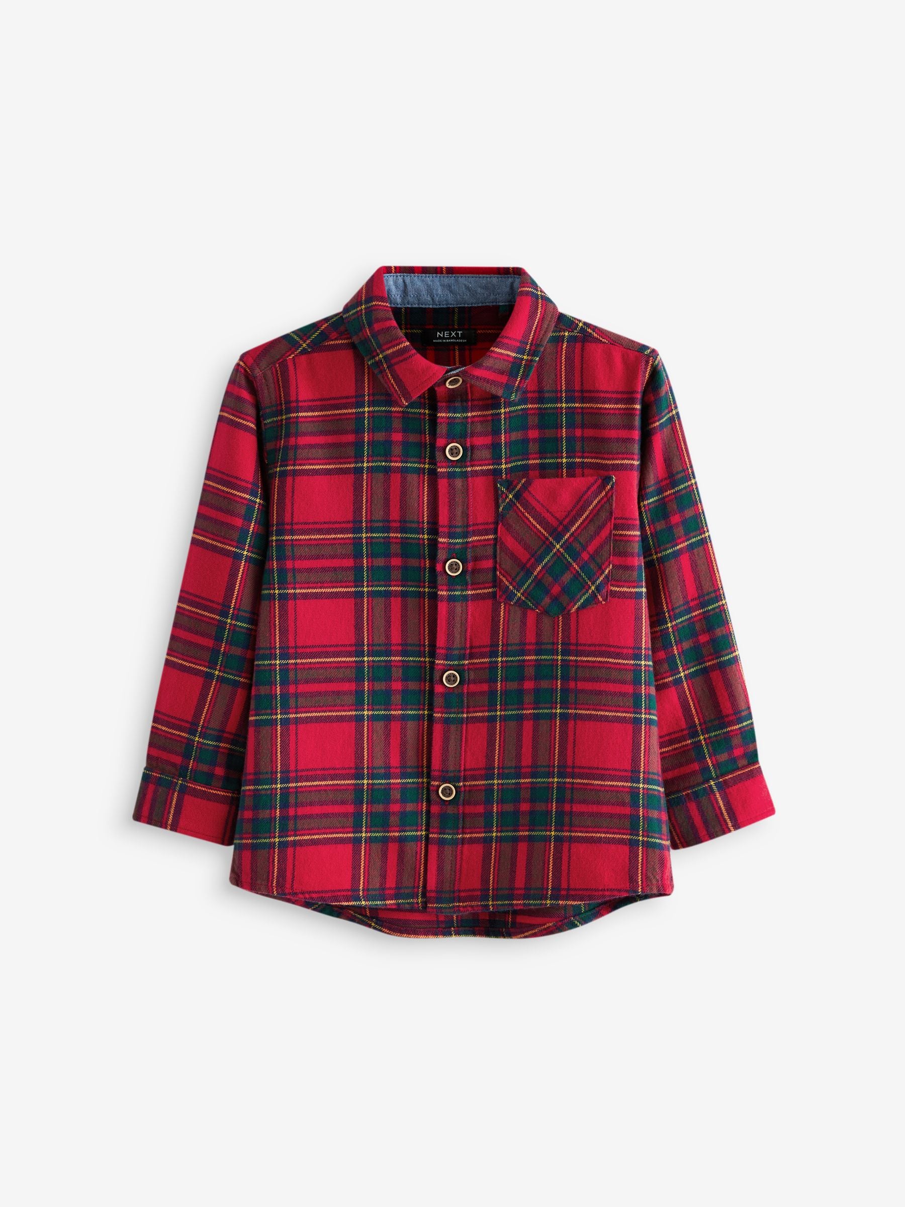 Red Tartan Plain Long Sleeve Check 100% Cotton Shirt (3mths-7yrs)