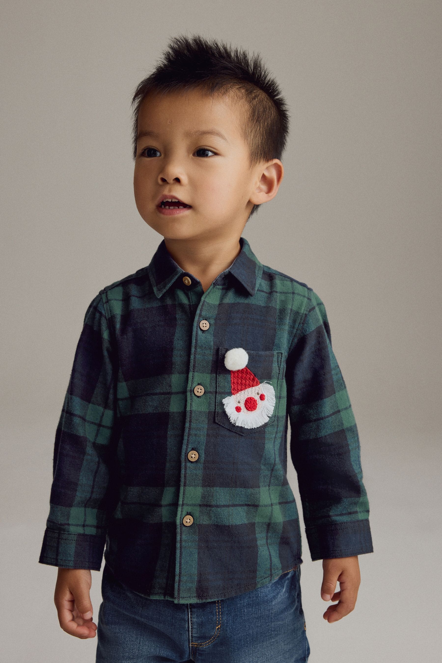 Green Tartan Check Character Long Sleeve Check 100% Cotton Shirt (3mths-7yrs)