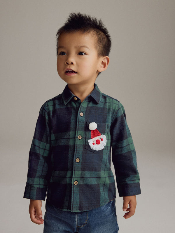 Green Tartan Check Character Long Sleeve Check 100% Cotton Shirt (3mths-7yrs)