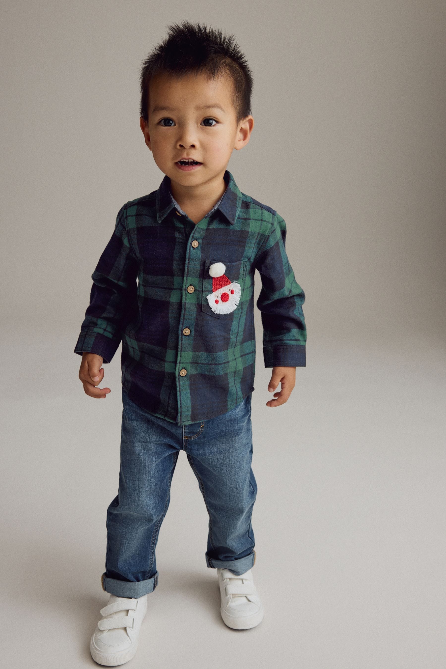 Green Tartan Check Character Long Sleeve Check 100% Cotton Shirt (3mths-7yrs)