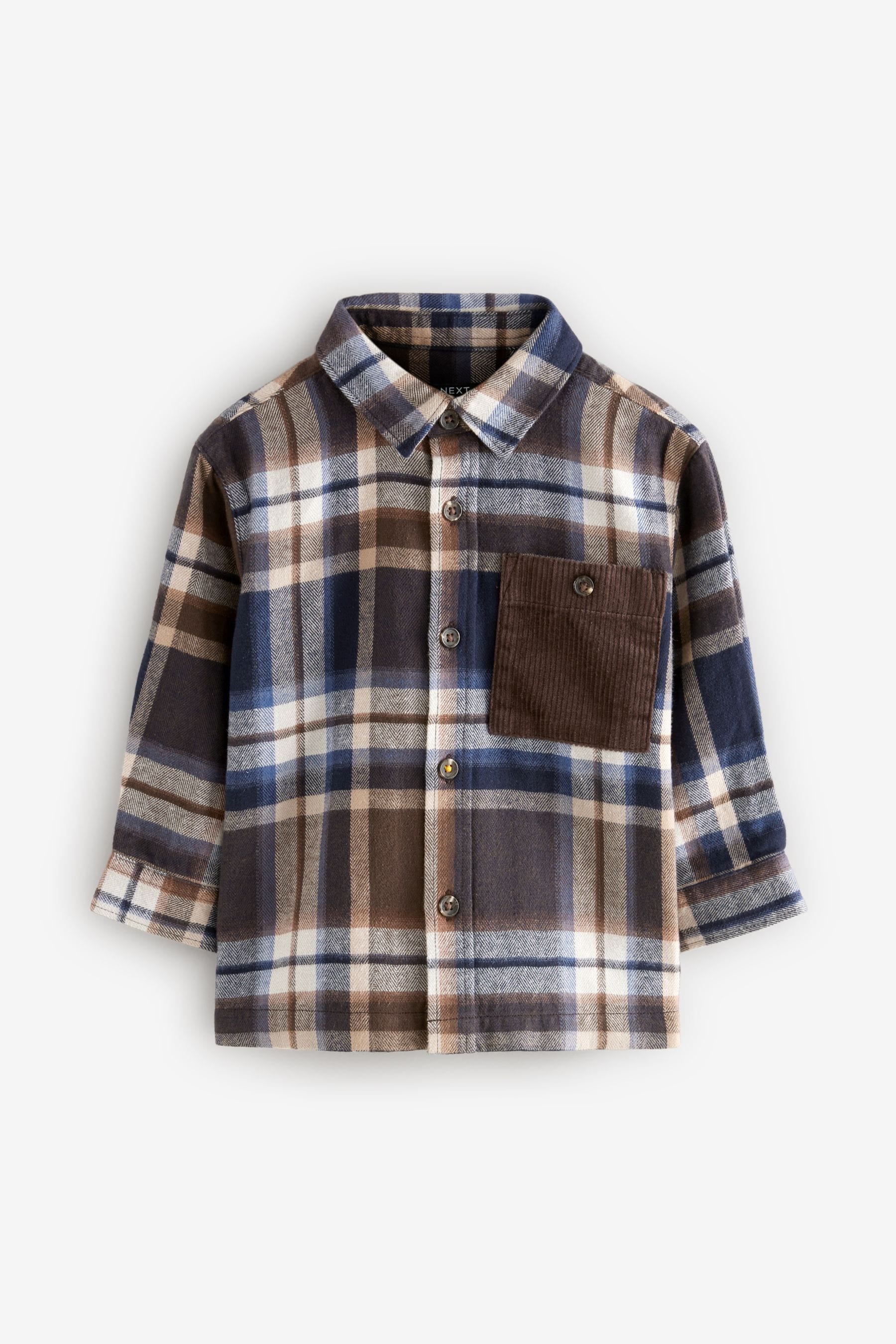 Navy/Brown Check Shirt Long Sleeve Check 100% Cotton Shirt (3mths-7yrs)