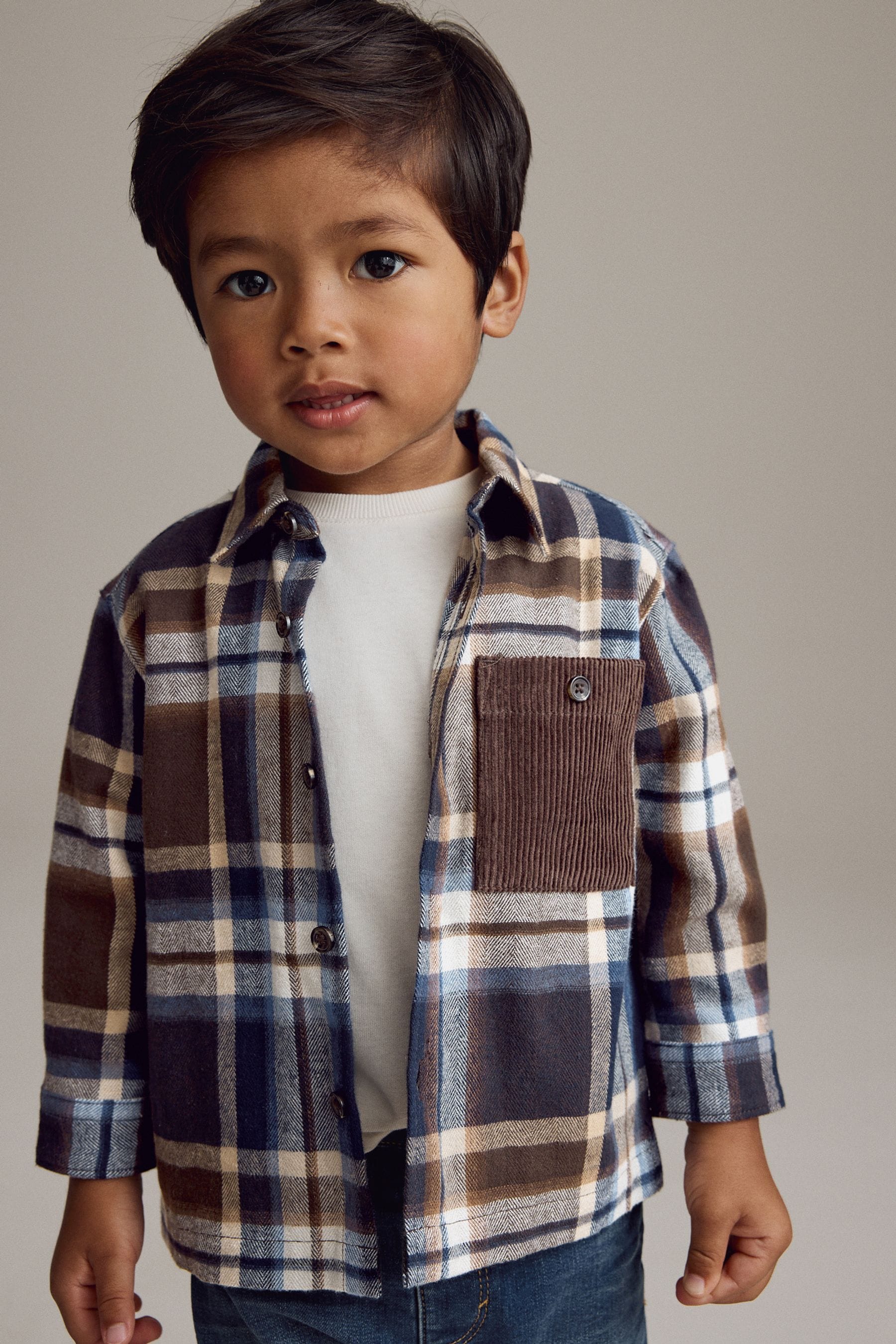 Navy/Brown Check Shirt Long Sleeve Check 100% Cotton Shirt (3mths-7yrs)