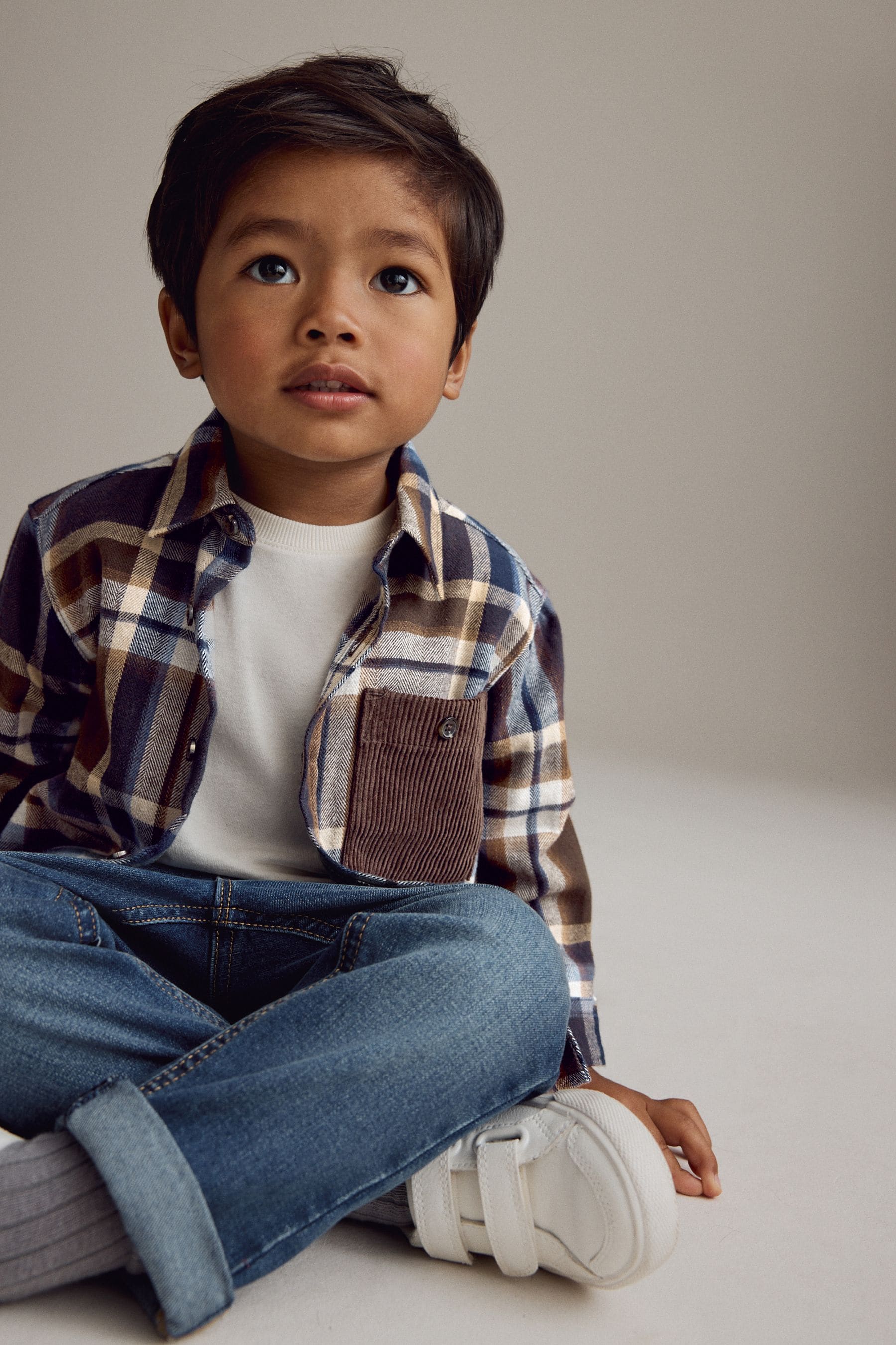 Navy/Brown Check Shirt Long Sleeve Check 100% Cotton Shirt (3mths-7yrs)